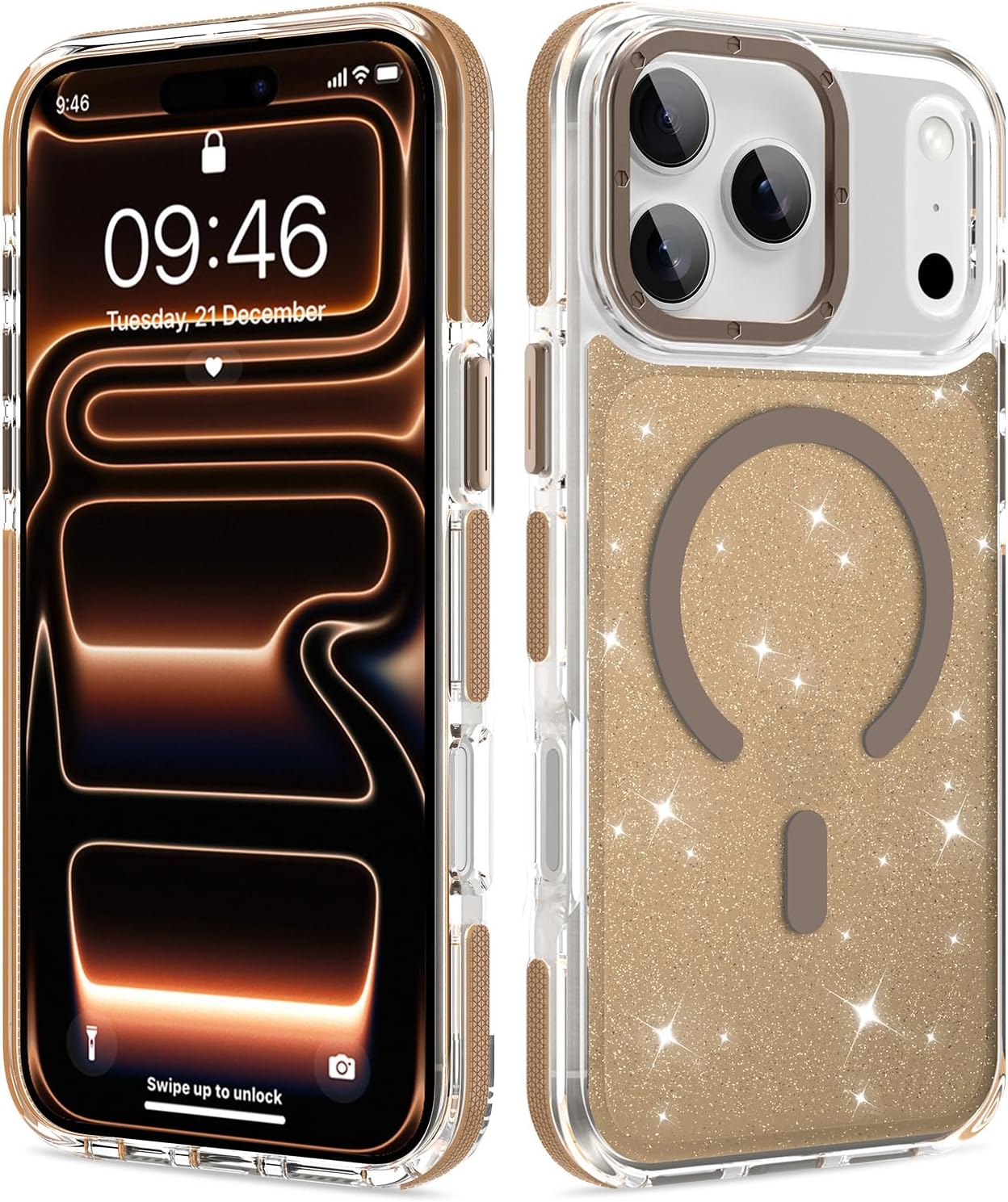 KANGHAR for iPhone 17 Pro Max Case Glitter Bling Sparkle Shiny Design for Women Soft TPU Bumper Anti-Scratch Slim Protective Magnetic Cute Phone Cover Compatible with Magsafe Black