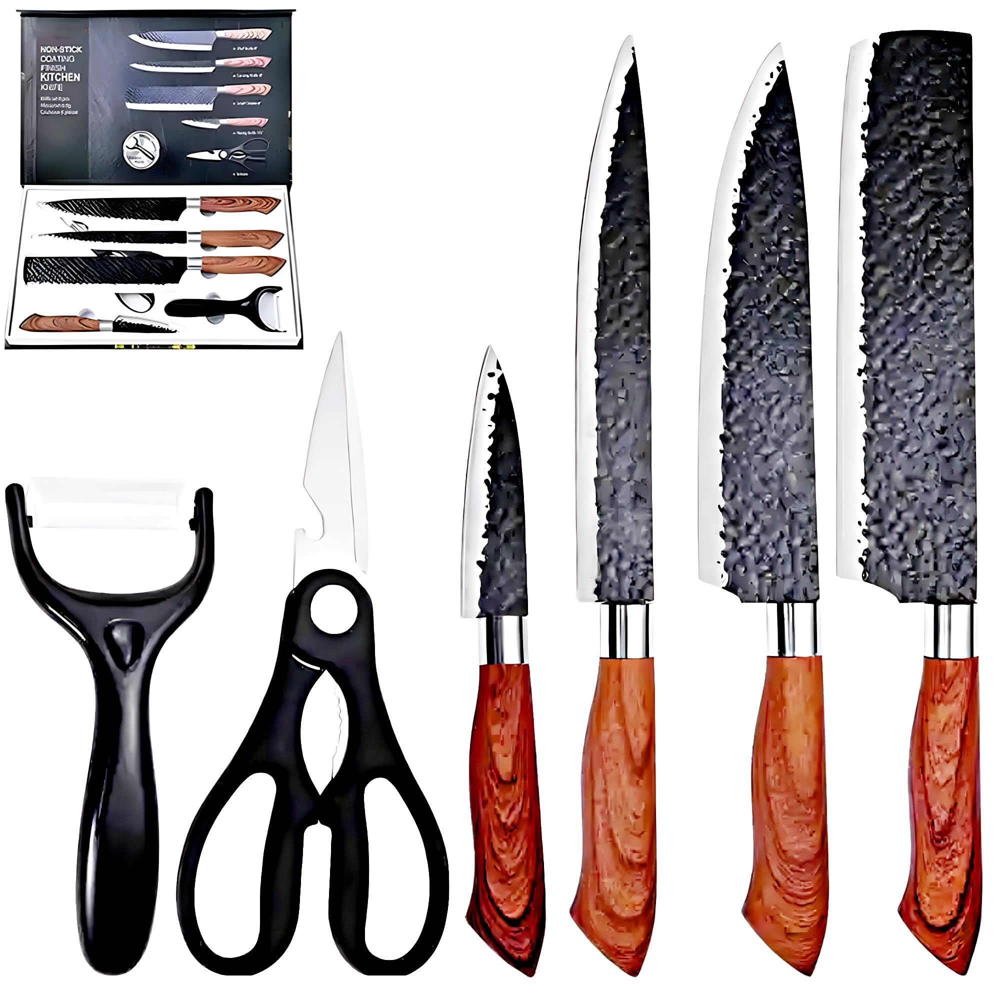 6 Pcs Knife Japanese Knife with Damascus Pattern ~ Shimura Collection ~ Chef Knife High Carbon Stainless Steel Laser Knives Kitchen with Box