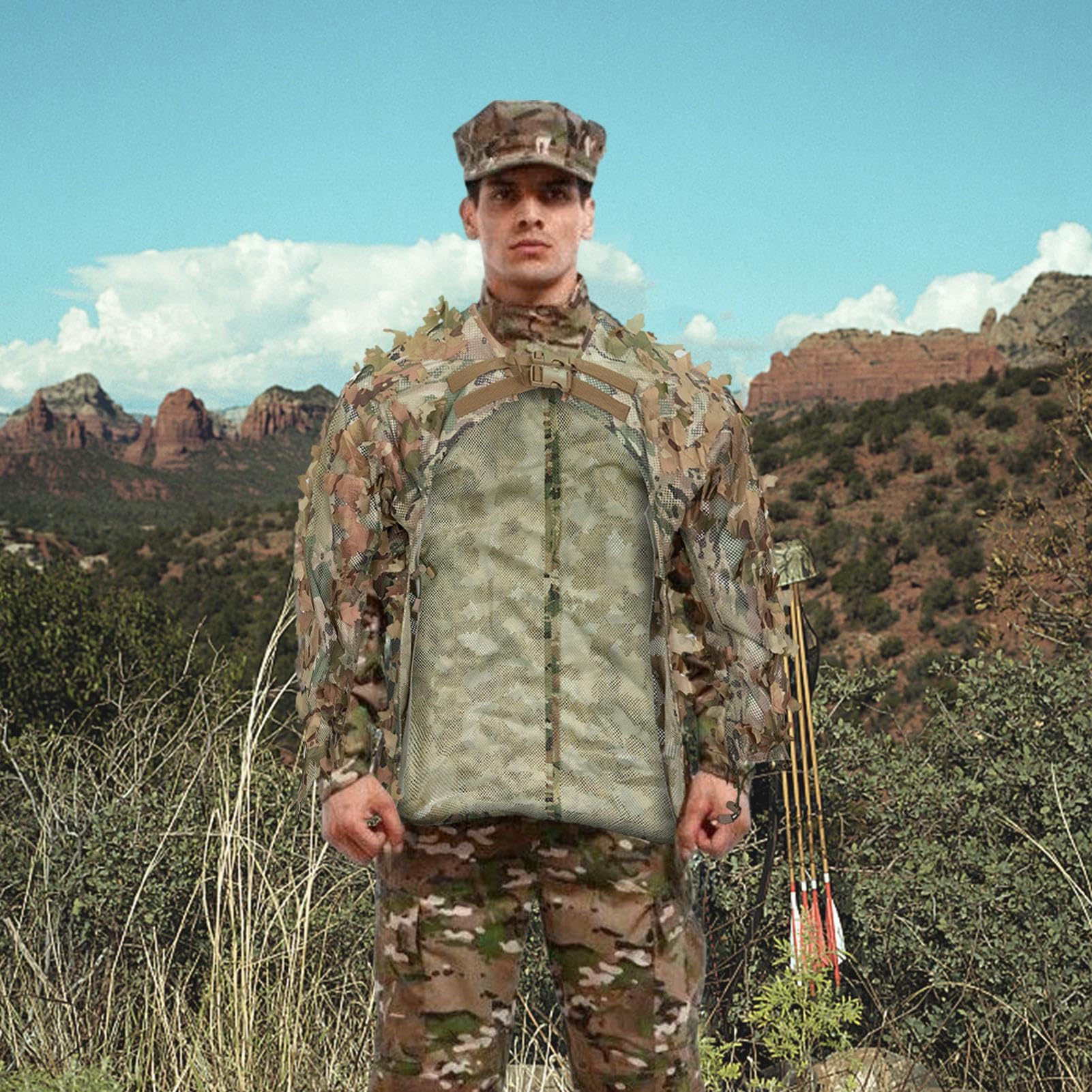 Ghillie-Anzug, Camouflage, taktischer Anzug aus Wald | Scharfschützenuniform für Jagd, Tarnkleidung für Airsoft, Beobachter, Tracker, Soldat, Schatten, Zweig, Kleidung