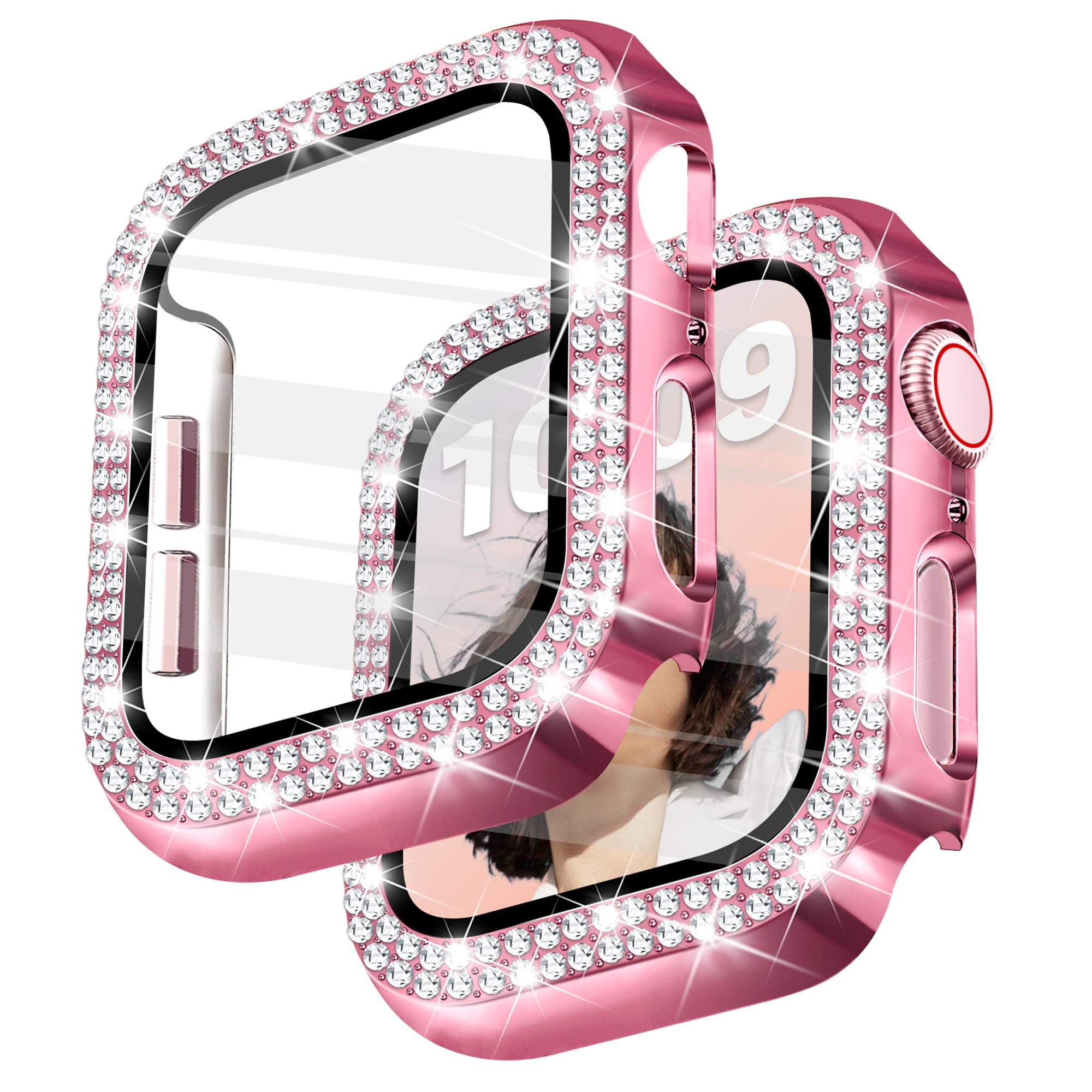 Newlibery Bling Watch Case with HD Screen Protector Women Compatible with Apple Watch 41mm Diamond Sparkle Protective Face Cover PC Frame Protector