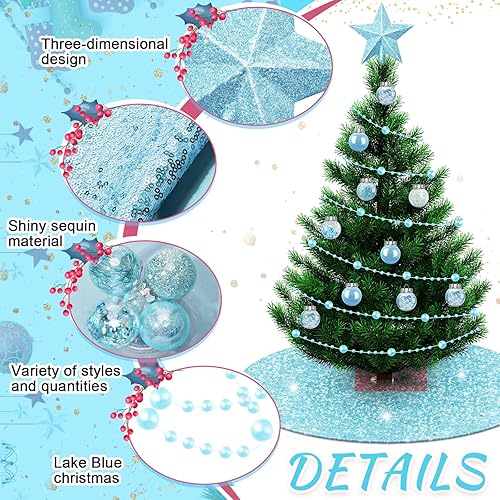 Miniatura 3 de Juego de 33 piezas de decoración para árbol de Navidad, falda de árbol de Navidad con lentejuelas, adornos de bolas de Navidad colgantes, guirnaldas