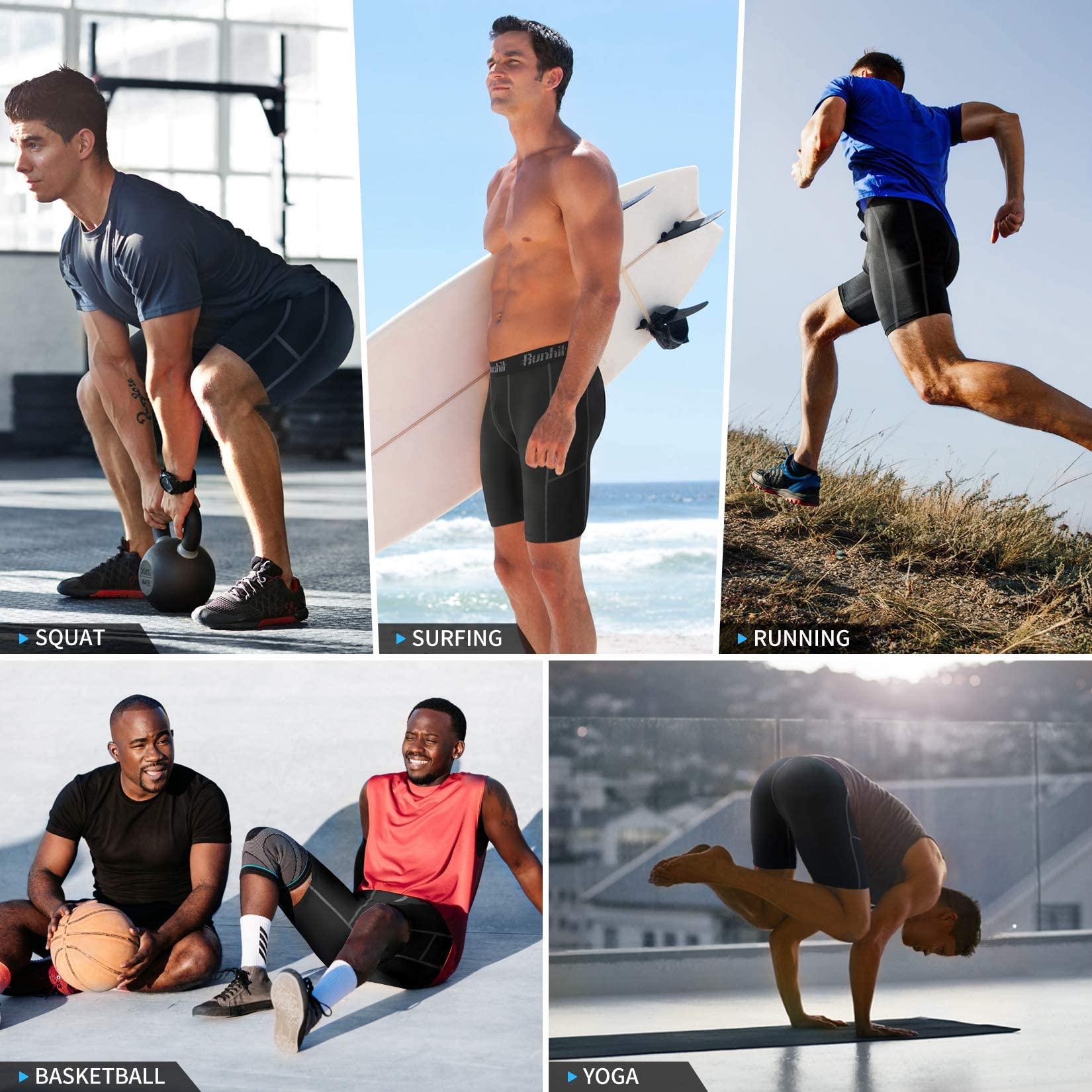 Runhit Spodenki kompresyjne bielizna męska spandex spodenki do biegania trening sportowy