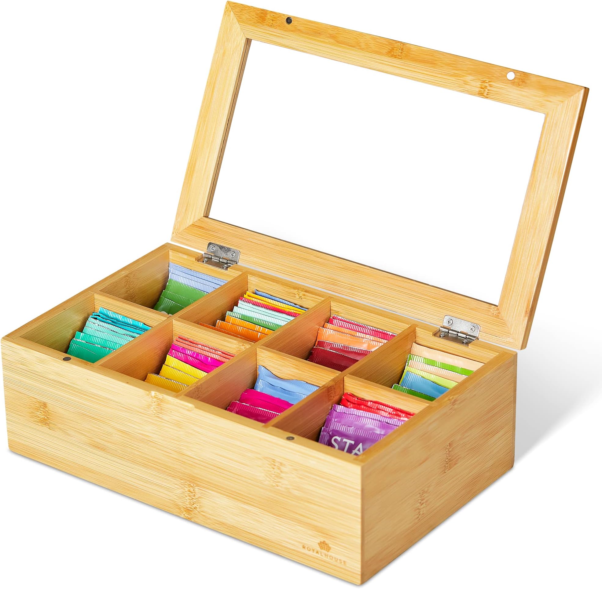 RoyalHouse Big Natural Bamboo Tea Box Storage Organizer