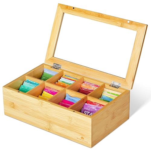 RoyalHouse Big Natural Bamboo Tea Storage Organizer with Clear Acrylic