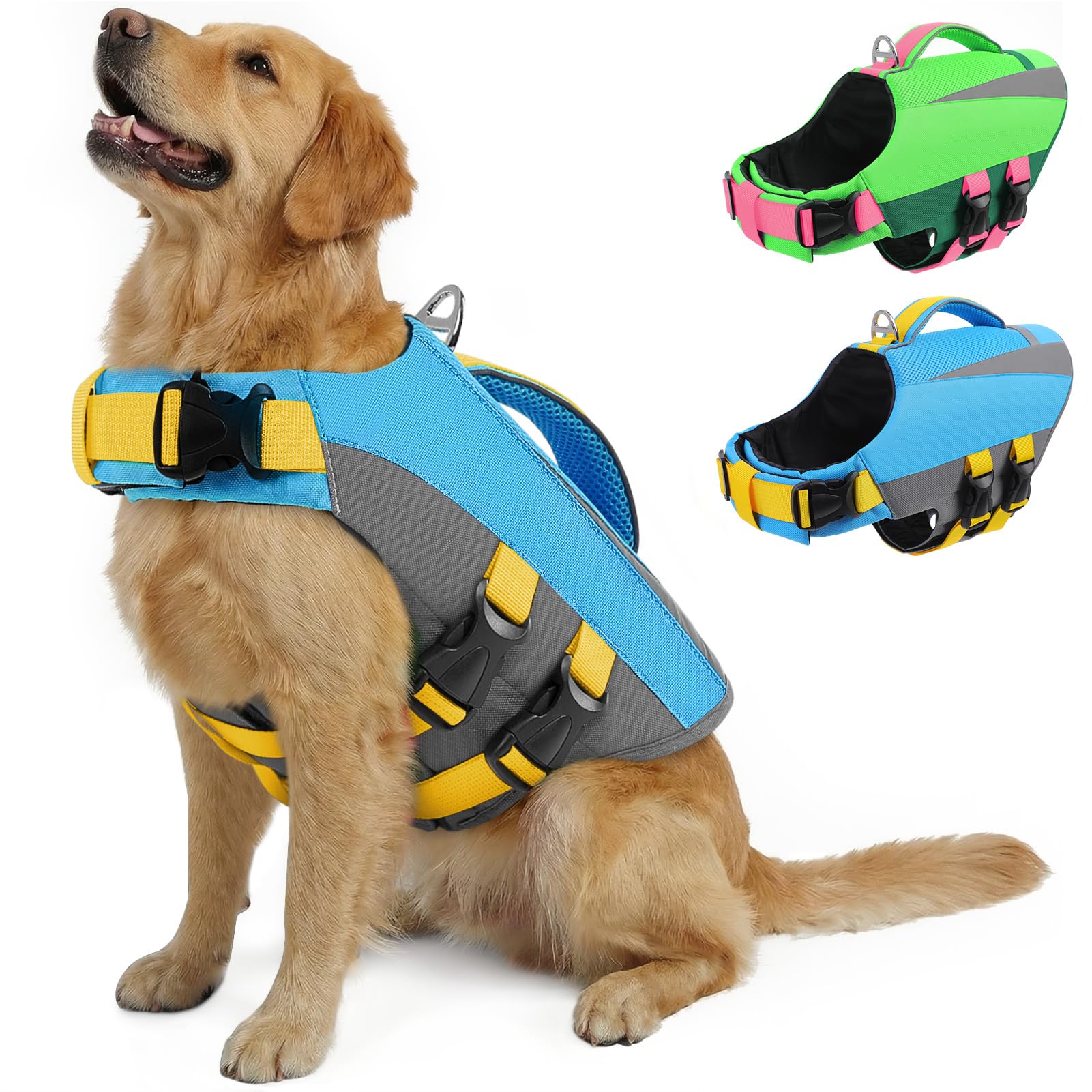 PUZAUKAL Giubbotto Salvagente Cane Per Nuoto Kayak Sport Acquatici, Massima Sicurezza Con Alta Galleggiabilità, Adatto Bulldog Francese Labrador E Cani Di Piccola Media Grande Taglia (Blu XS)
