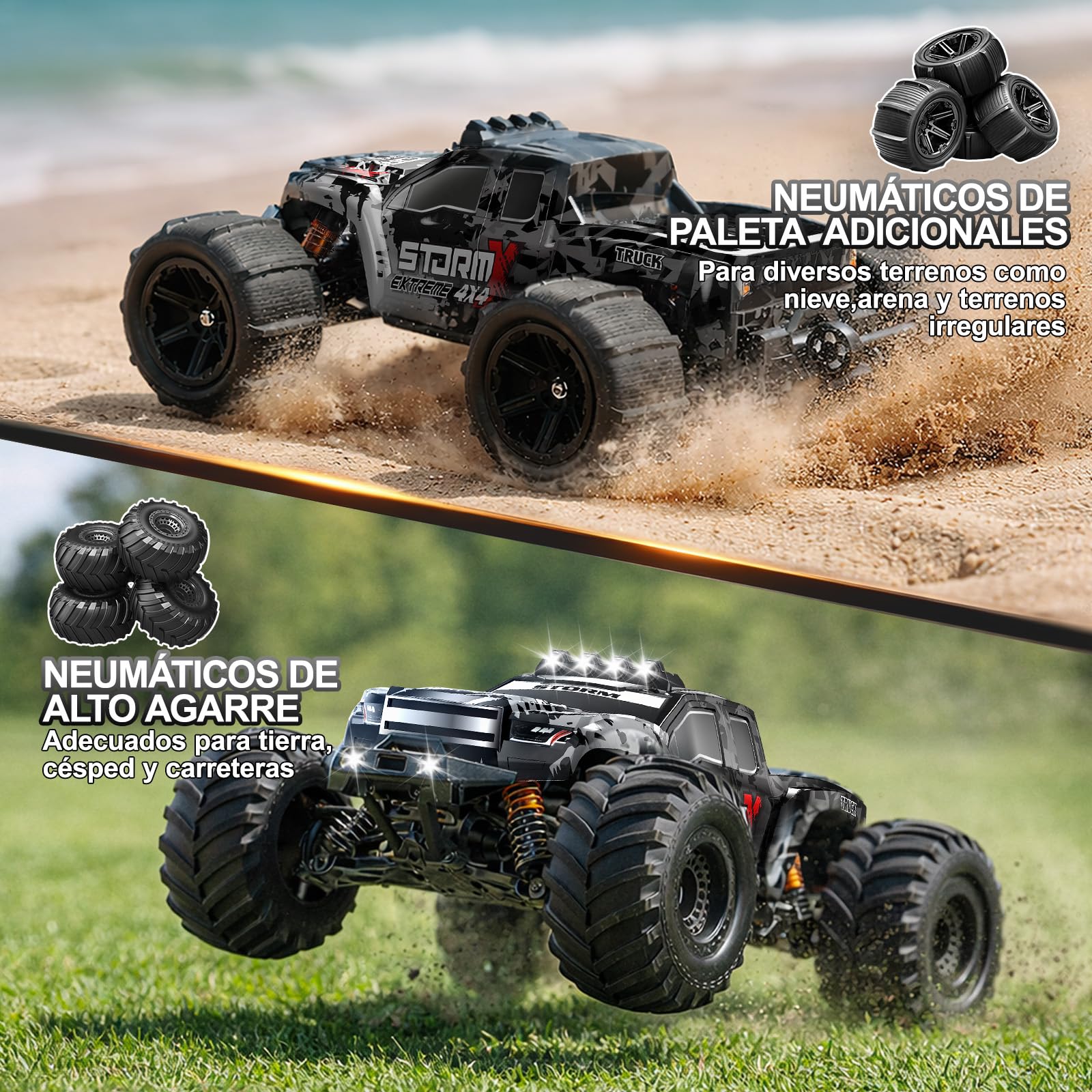 Coche Teledirigido Adulto 1:14 4x4 Off-Road, RC Car Todo Terreno 40 km/h, con 2 Baterías 1300mAh y 2 Juegos de Neumáticos, Coche Radiocontrol Rápido para Adultos y Niños