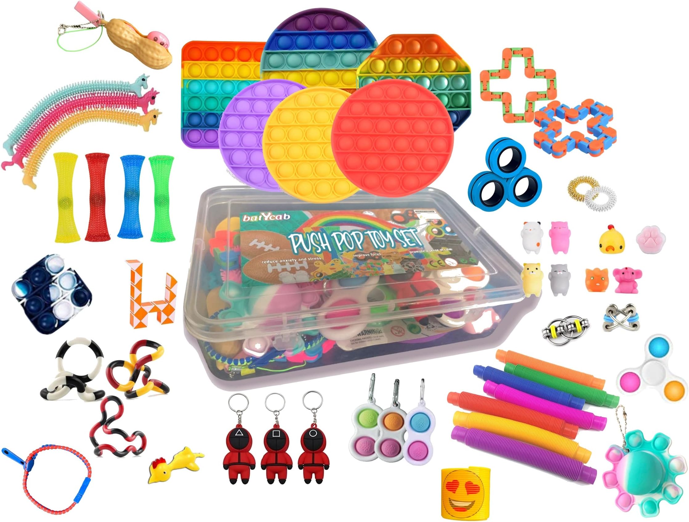 BATYCAB 30PCS Random Rainbow Push Pop Bubble Sensory Toy Set Simple Dimple Fidget Push Pops, Fidget Autism Stress Anxiety Reliever Novelty Toys for Kids and Adults (30pcs in a Box)