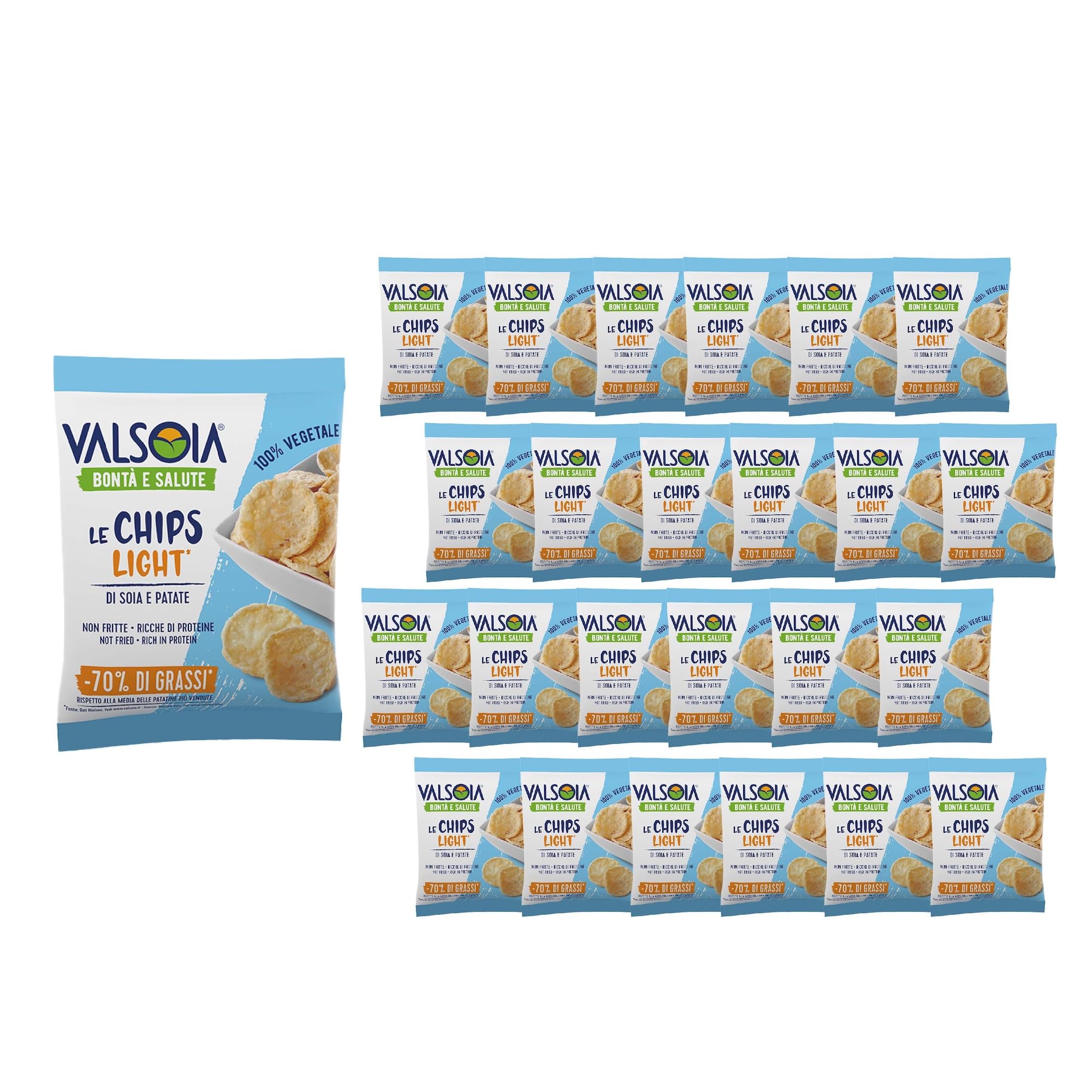 Valsoia, Le Chips Light, chips de légumes au soja et à la pomme de terre, boîte de 24 sachet de 25 grammes, 100% végétal, riche en protéines et en fibres, idéal pour les végétaliens et les végétariens
