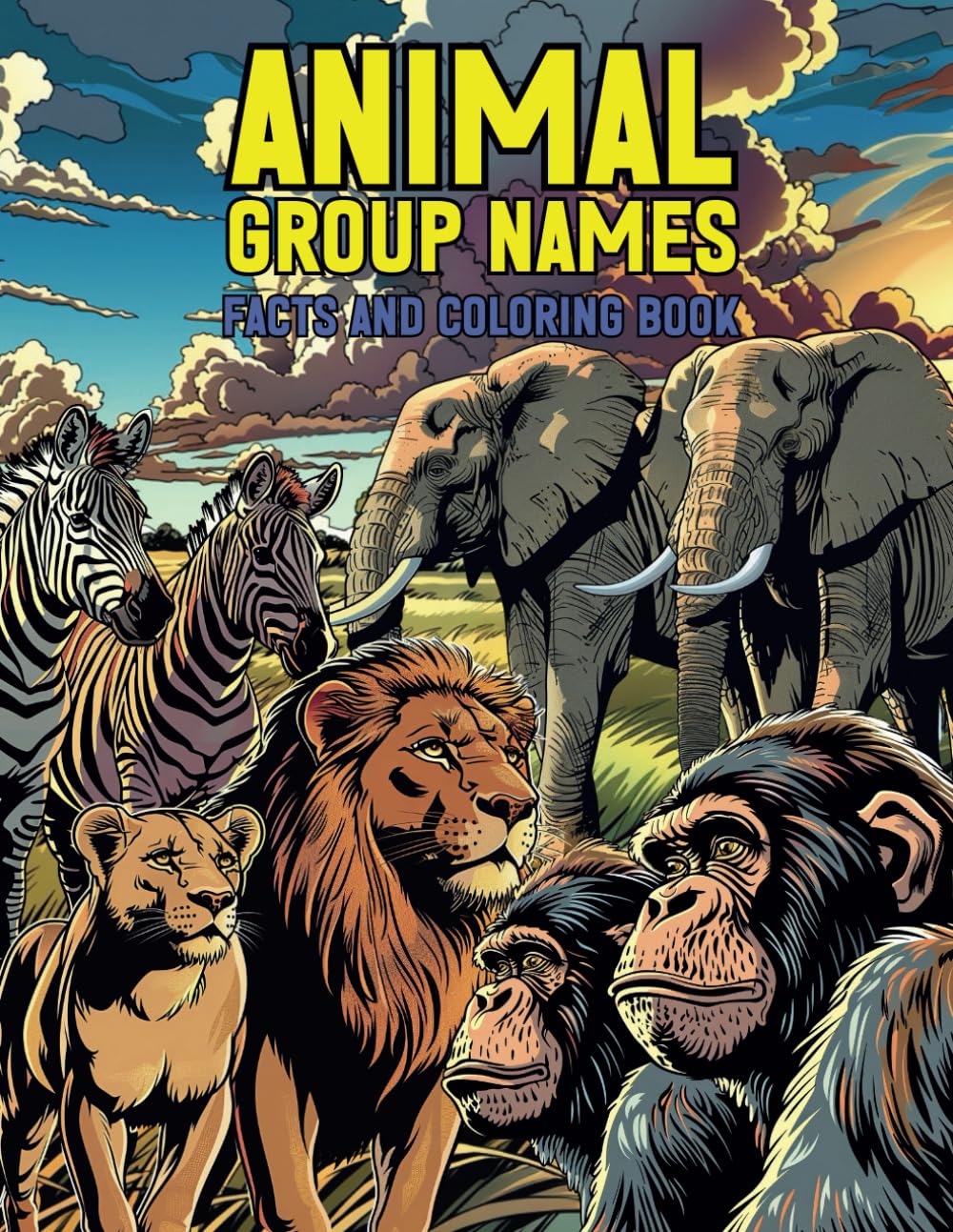 Animal Group Names Facts and Coloring Book: 50 Easy Illustrations and Fun Learning for Kids, Teens, and Adults