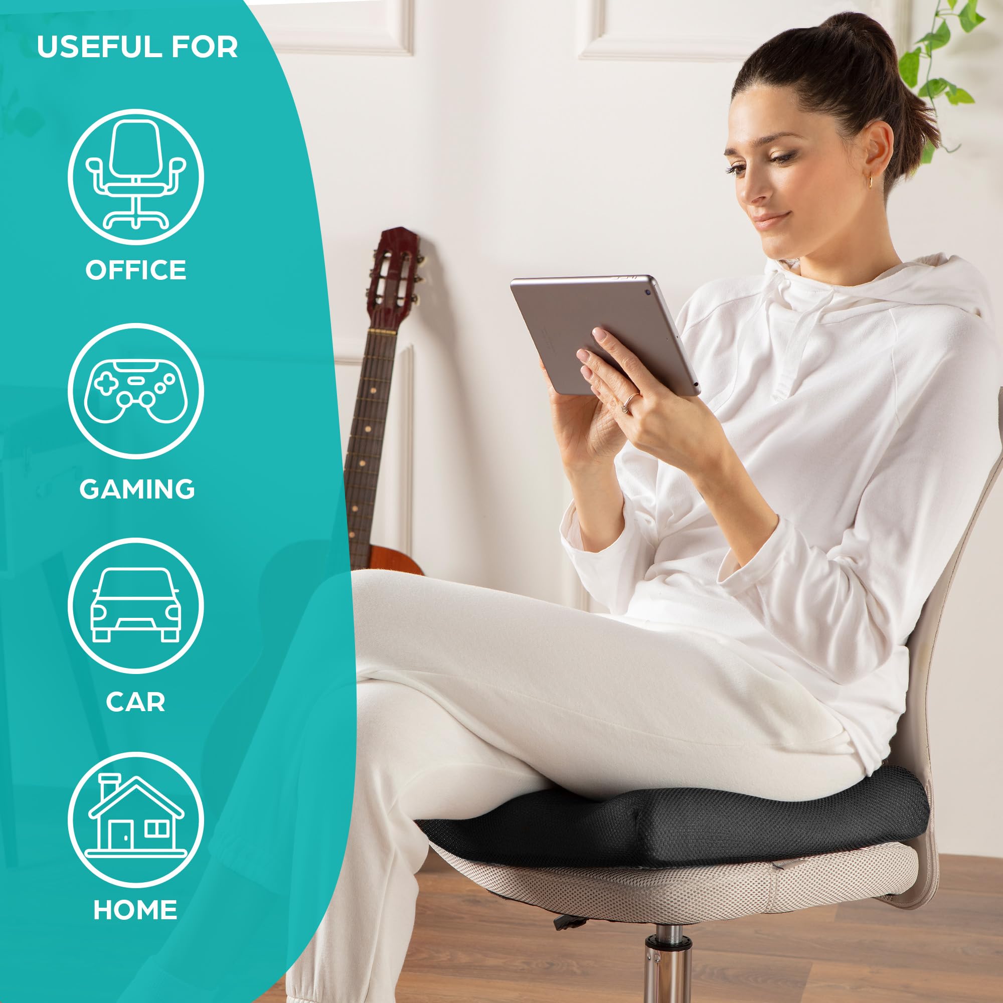 Flowen Cuscino Sedia Ufficio e Cuscino Sedile Auto in Memory Foam per Guidatore Seduta Ergonomica da Scrivania Studio/Gaming/Smart Working Cuscino Anatomico
