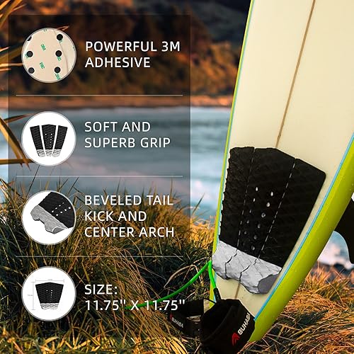 Miniatura 14 de Abahub 3 almohadillas de tracción de EVA para tabla de surf con patín para patinetas, tablas de surf, funboard, tabla de pescado, Naranja