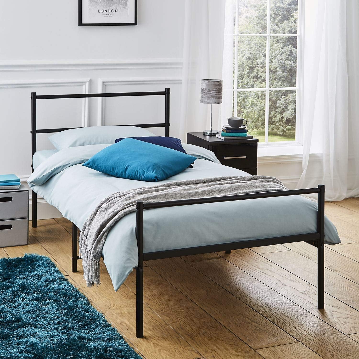 Direct Online Houseware Extra Strong Single Metal Bed Frame in Black