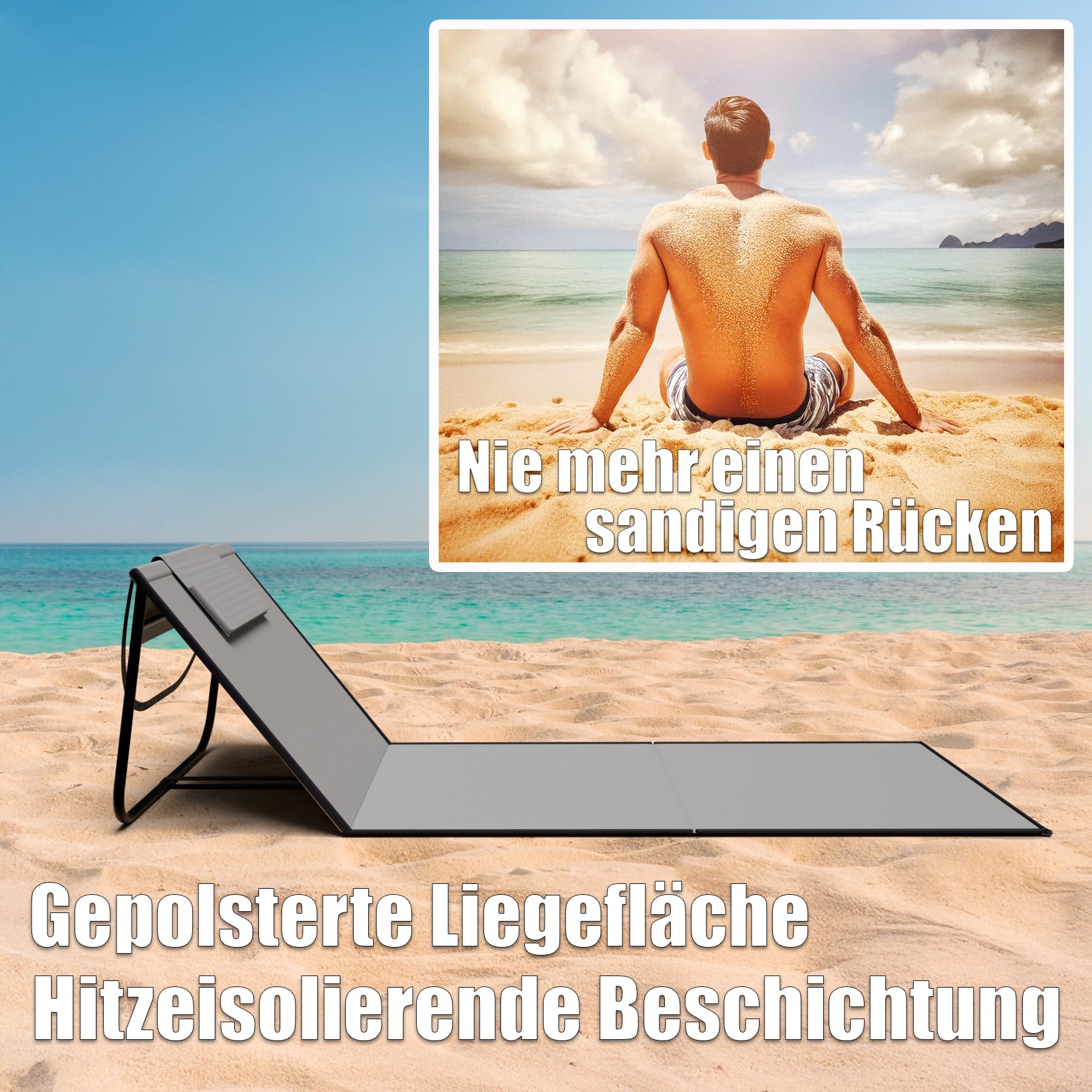 BigDean Strandliege 2er Set Strandstuhl klappbar leicht nur 1,3 kg - Strandmatte tragbar und gepolstert