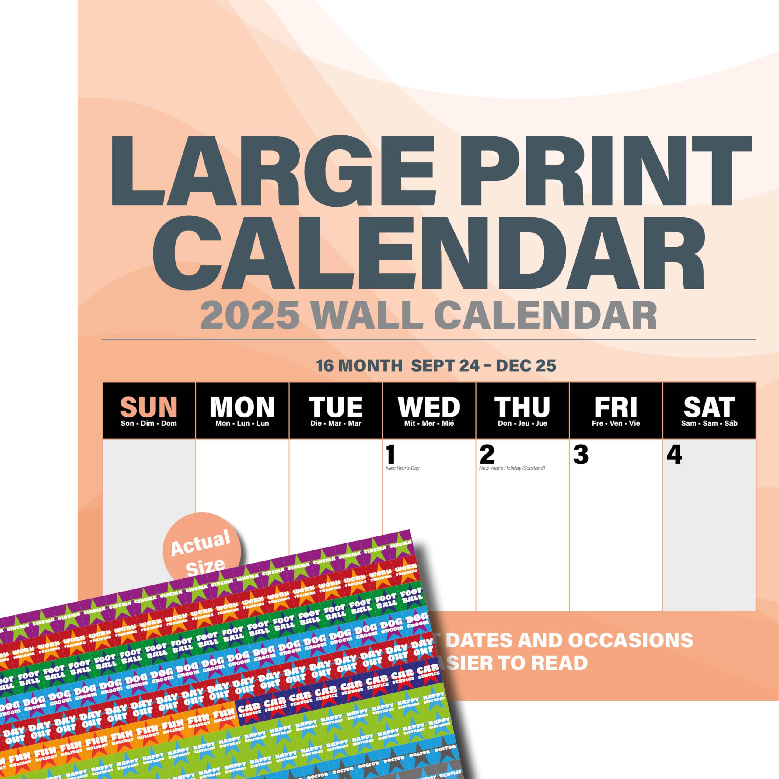 Dayplanner Publishing Large Print Grid Calendar 2026, Large Square Wall 16 Month, Large Print Grid Gift Calendar