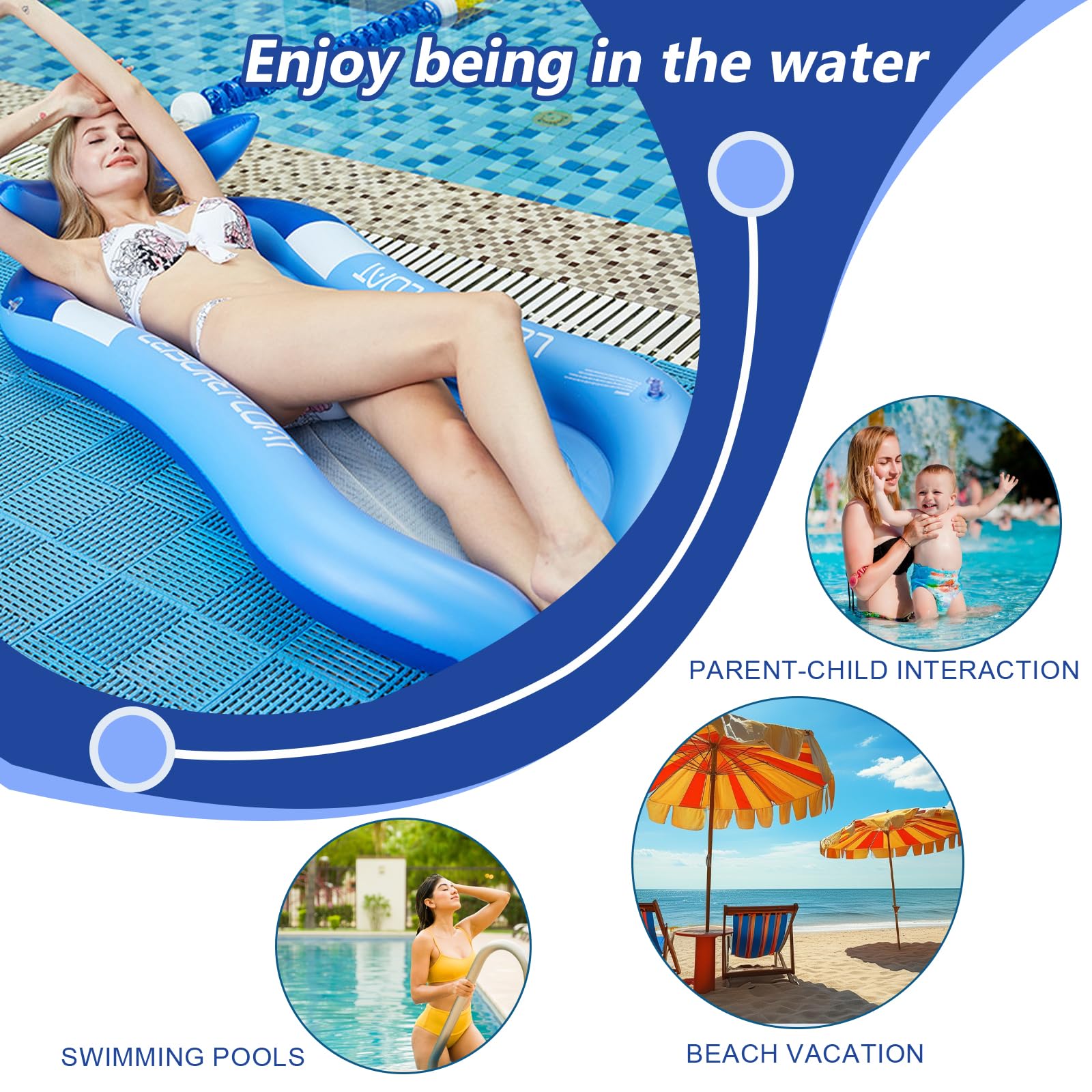 CLHXWU Matelas Gonflable Piscine 150x78 Cm – Hamac D’Eau Flottant Avec Appui-Tête Et Filet, Été Plage Lac