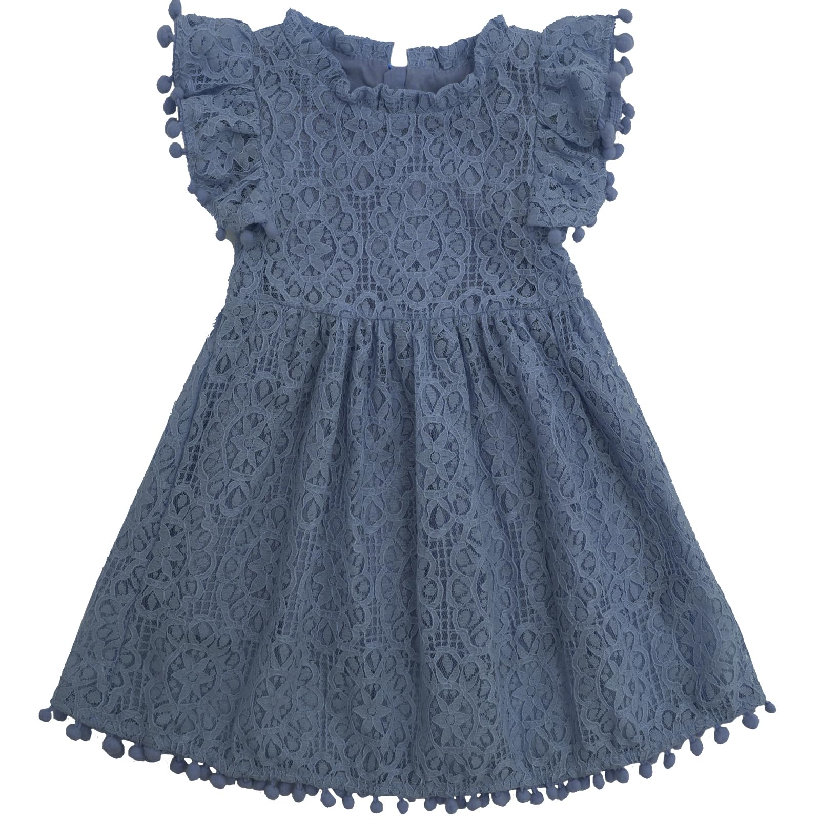 Cabahata Toddler Girls Lace Dress Pom Pom Ruffle Sleeve Kids Party Birthday Princess Dresses for Age 12 Months-5 Years
