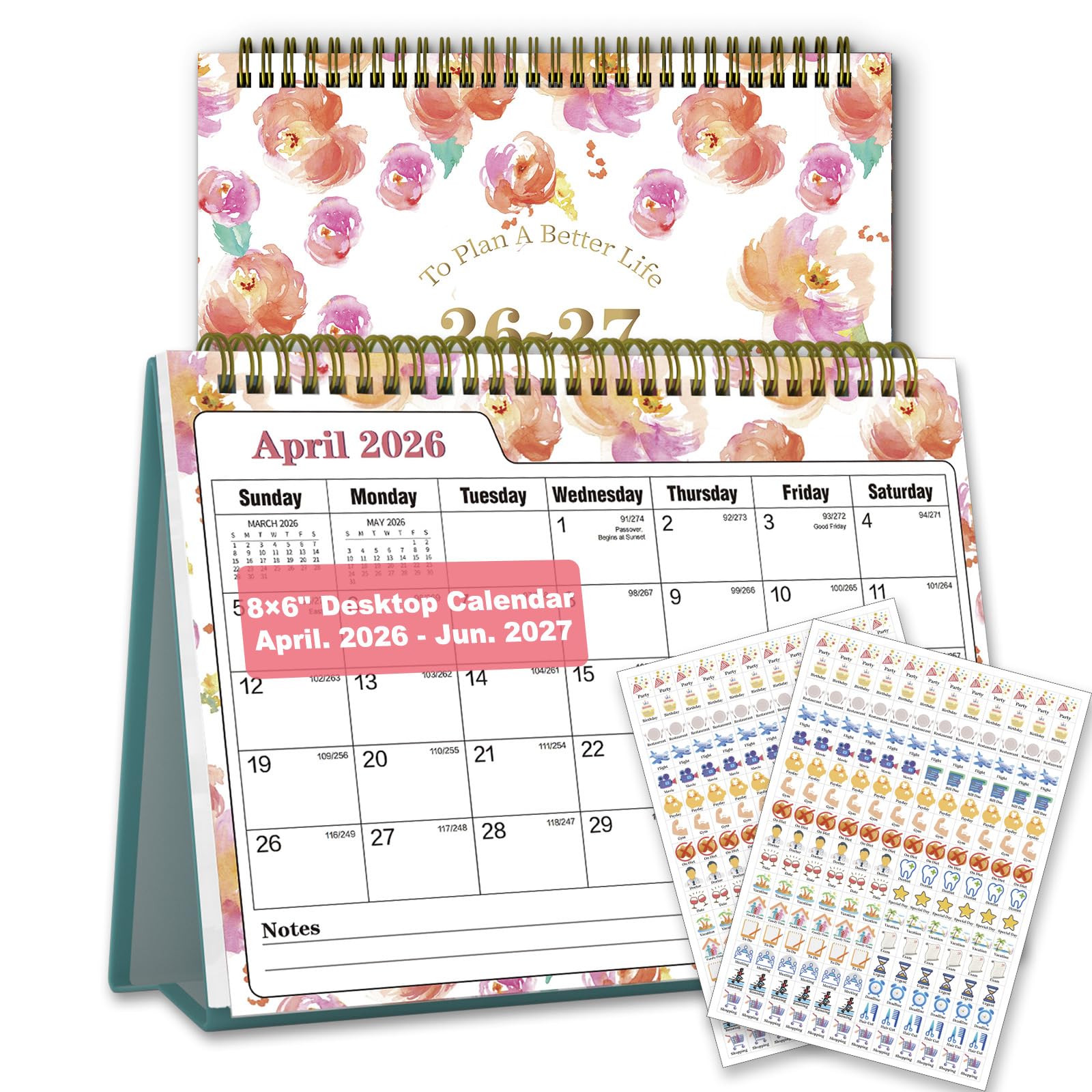 Small Desk Calendar 2026-2027，Standing Desktop Calendar，JUL 2026-JUN 2027