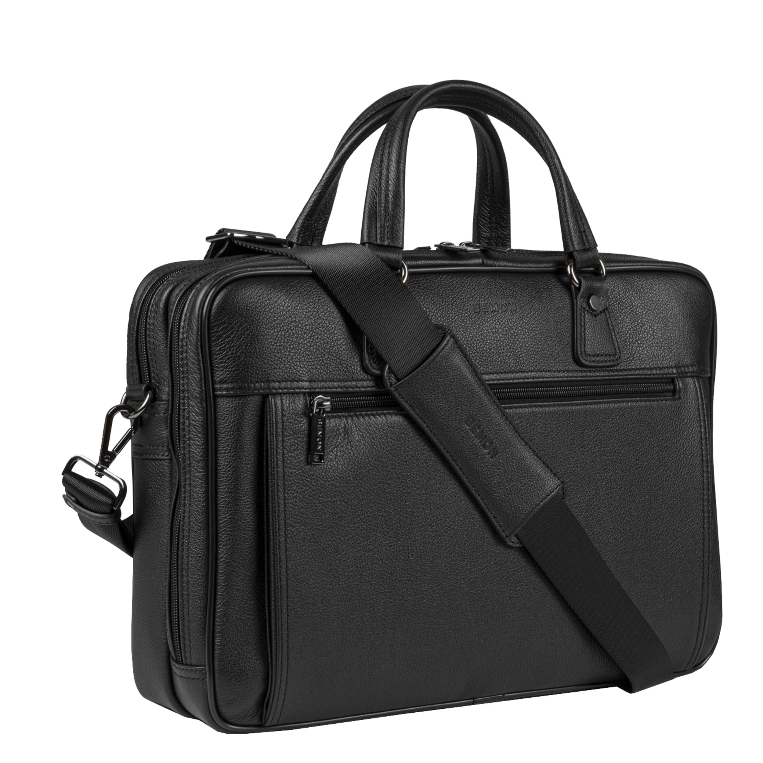 BEMON Porte ordinateur 15.6 pouces 2 compartiments, porte documents en cuir grainé pour homme Enzo, 30 x 41 x 12 cm