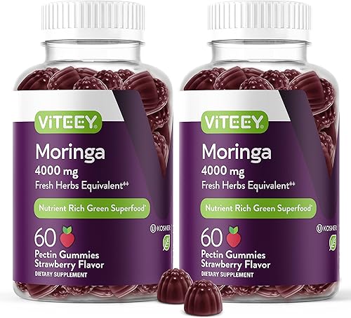 Viteey Gomitas de Moringa para adultos y adolescentes - Extracto de hoja de moringa 4000 mg - Apoyo inmunológico, refuerzo de energía, mejor apoyo