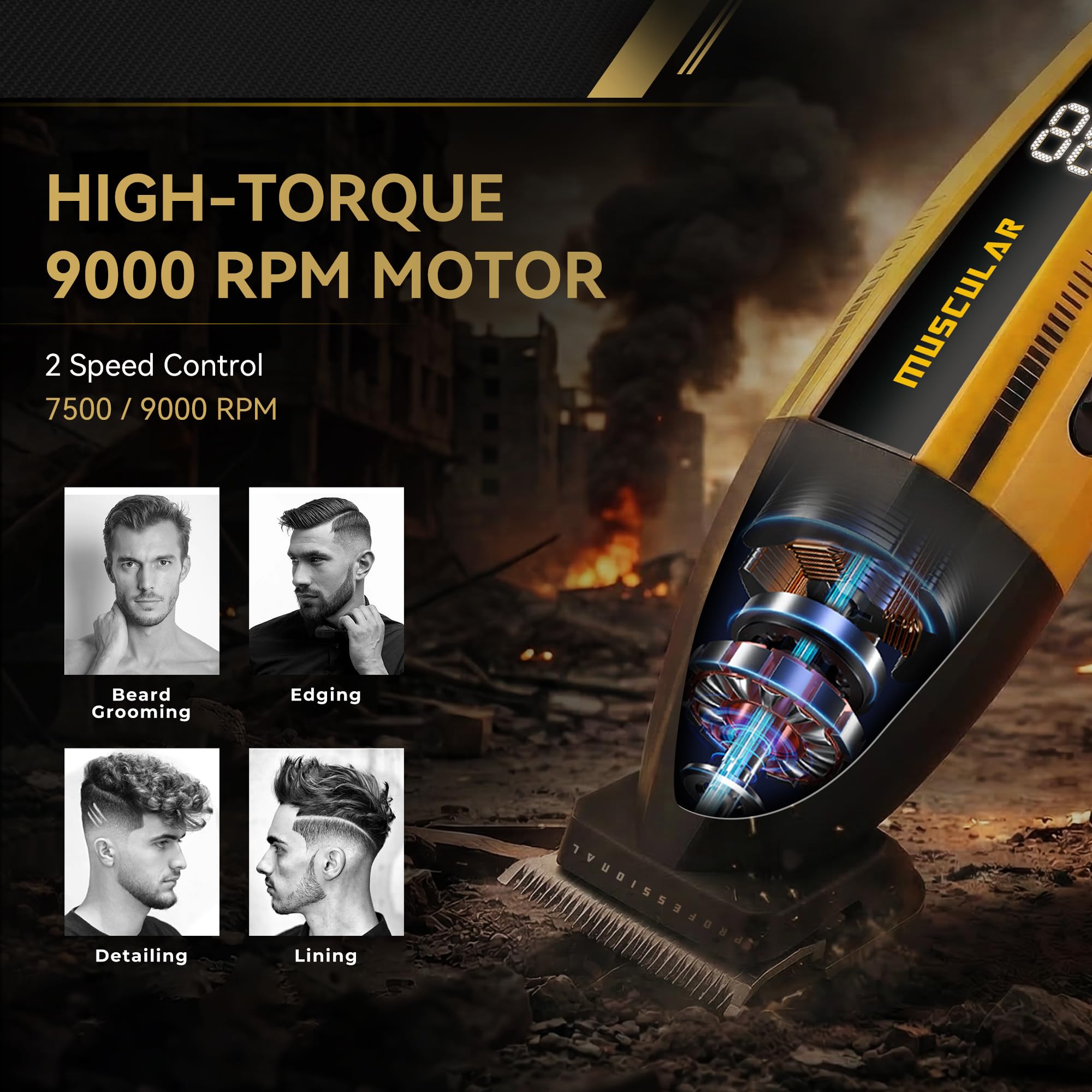VGR Professioneller Haarschneider für Männer, 9000 U/min Hochgeschwindigkeits-Elektromotor, eng geschnittene Präzisions-DLC-Klinge, kabelloser USB-C-Akku, Barber & Home Bart-Stoppelpflege, Detailer