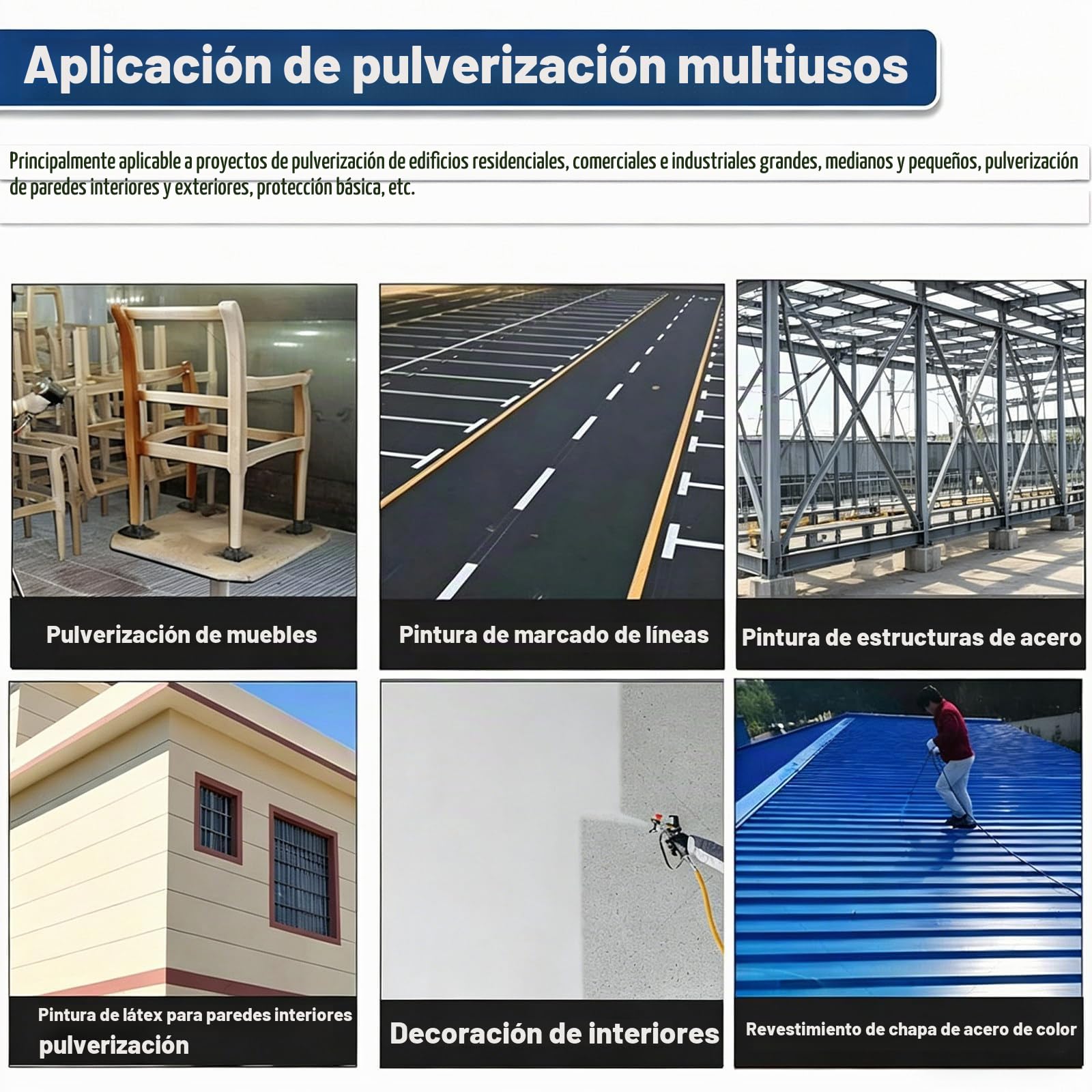 Pulverizador de Pintura Airless inalámbrico de 550 W, Pistola de Pintura eléctrica portátil, 6 velocidades, para Pinturas de látex, Uso Comercial y residencial. Blue-TwoBatteries