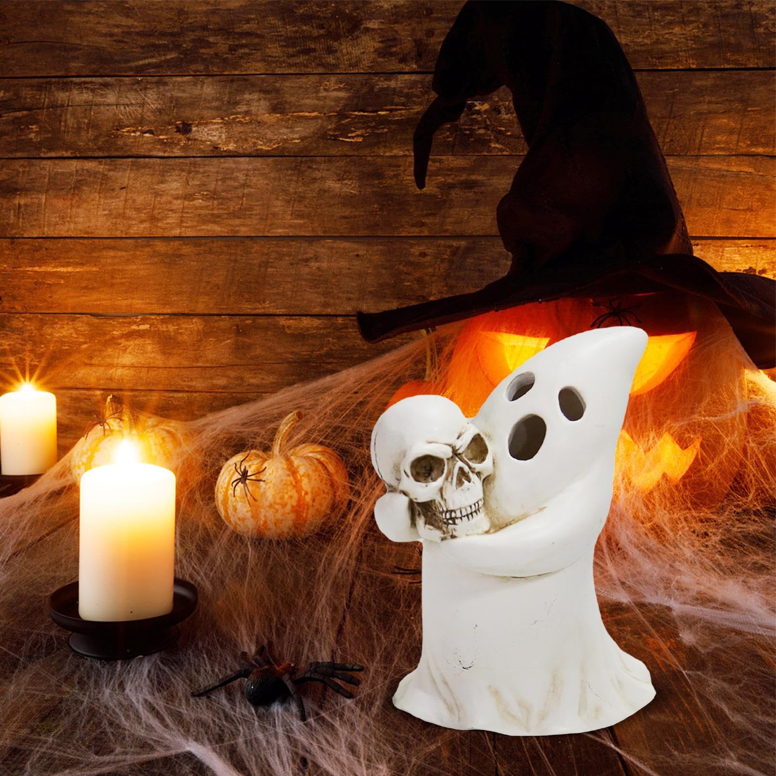 Figurine Fantôme Lumineuse - Résine Avec LED - Décoration Halloween - Pour Intérieur Ou Extérieur