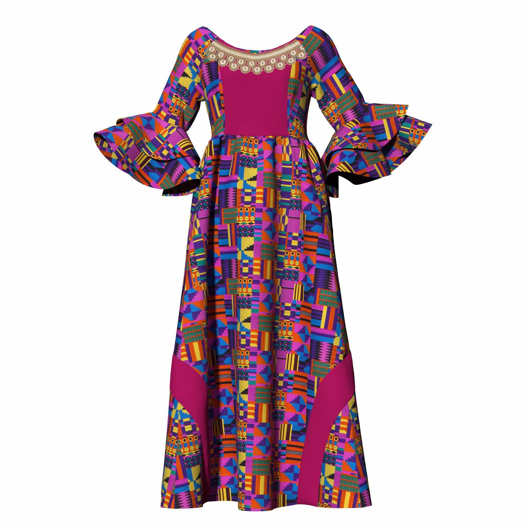 iooiooi Womens African Print Party Maxi Dress Ankara Long Dress &amp; Headwrap