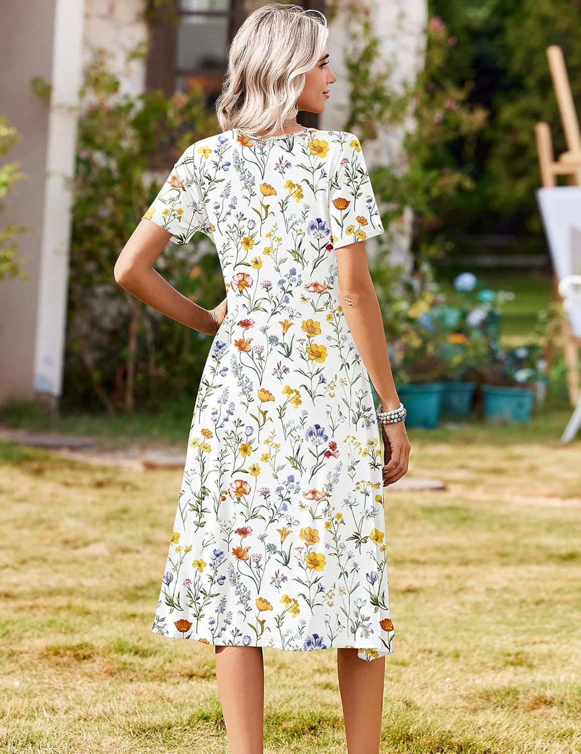 Zeagoo Summer Dresses for Women 2026 Casual Short Sleeve Aline Midi Dress with Pocket Flowy Pleated Tshirt Beach Sundress - Image 6