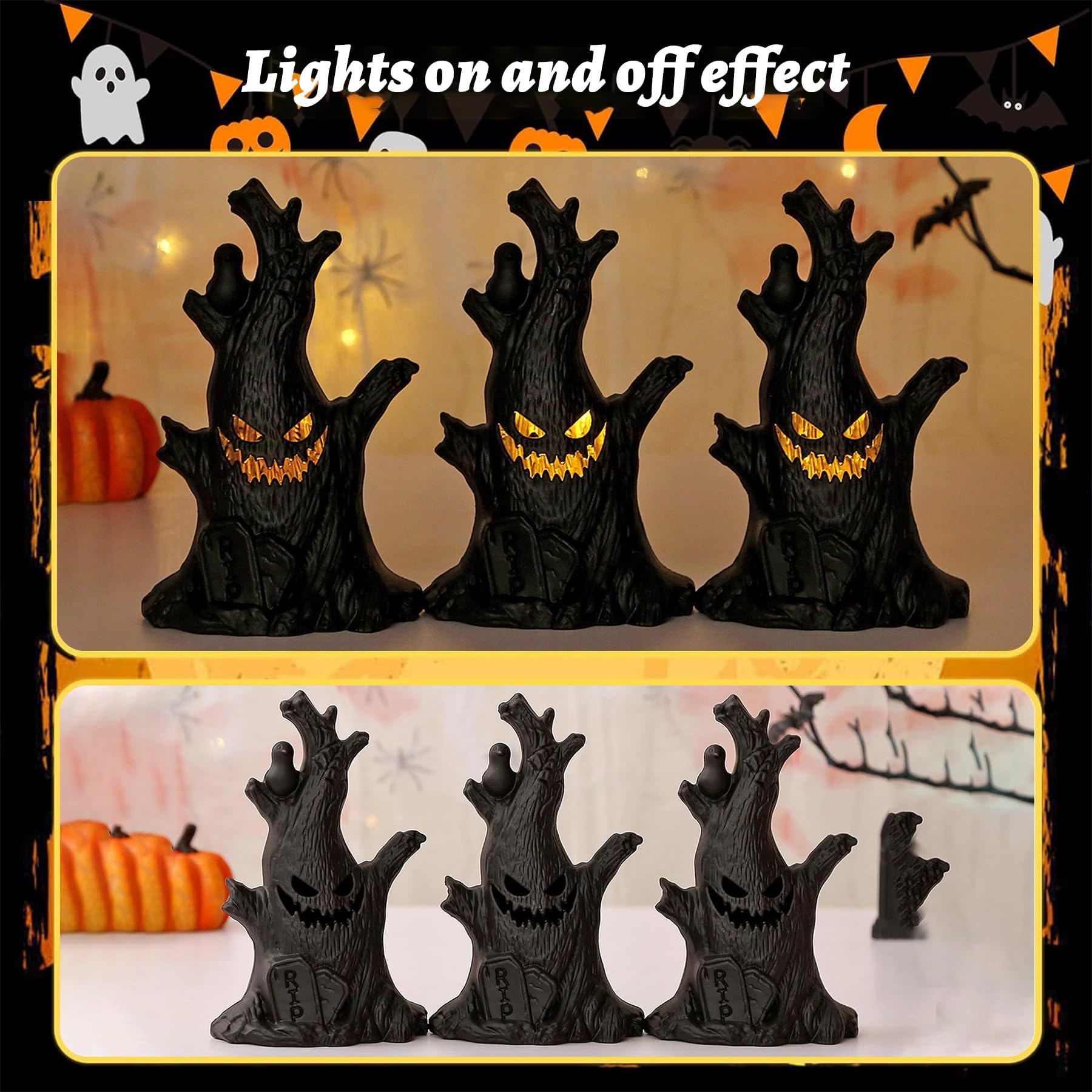 Sunshine Smile Halloween Geister Baumstumpf LED Licht - 2 Stück Batteriebetriebene Deko