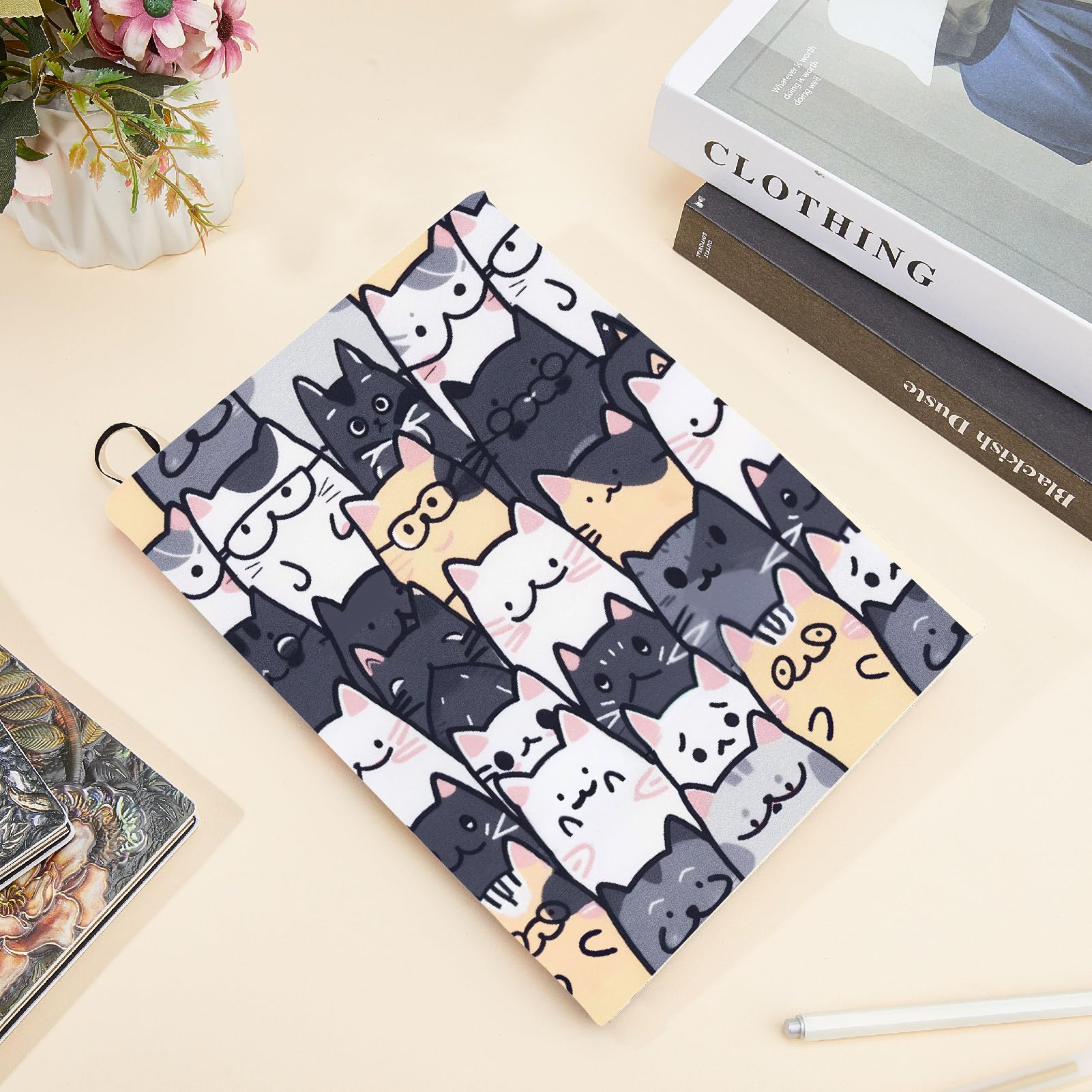 CRASPIRE Copertina per Libri Elasticizzata a Forma di Gatto Lavabile Riutilizzabile Grande in Nylon per Quaderni 9 x 11 Pollice