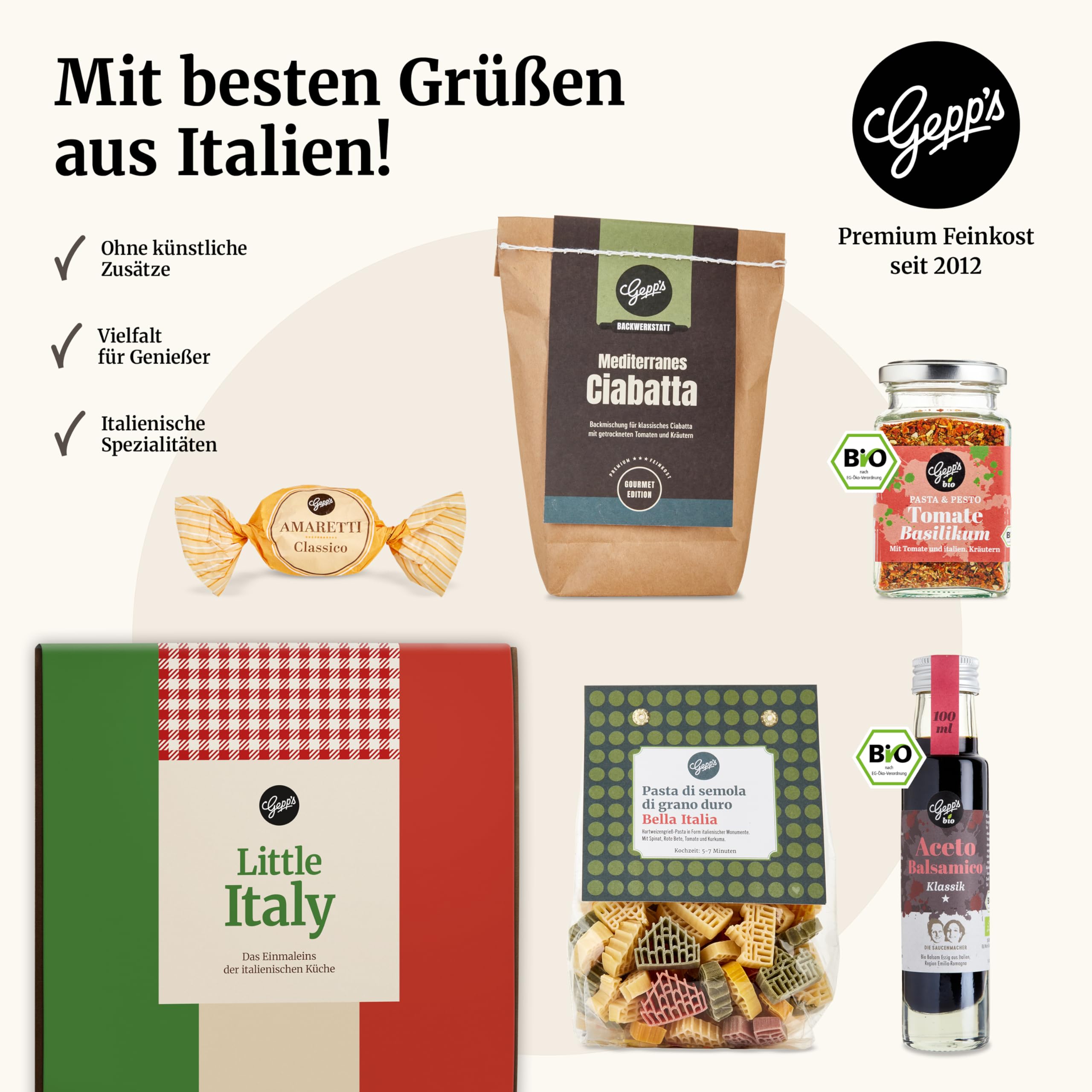 Gepp’s Feinkost Little Italy Geschenkbox I Geschenkkorb gefüllt mit hausgemachter Pasta & feinsten italienischen Spezialitäten I Gourmet Italien Geschenk-Idee für Männer und Frauen