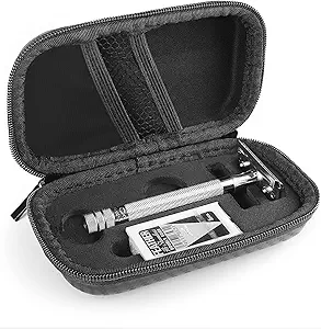 Linkidea Durable Hard Shell Shaving Travel Case, Storage Box for Short/Long Handled Razor Blades & Accessories, Compatible with Merkur, Vikings, WEISHI Double Edge Safety Razors (Black)
