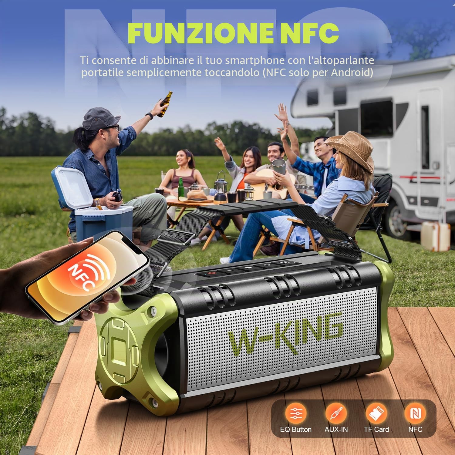 W-KING 90W PICCO Cassa Bluetooth Potente, Portatile Altoparlante Bluetooth Boombox, IPX6 Impermeabile Speaker, 50W Bassi Ricchi, HiFi Stereo Audio, 40 Ore,Powerbank,EQ,NFC,TF,AUX Campeggio Spiaggia