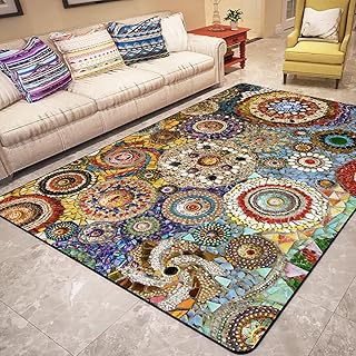 Bright Colorful Pebbles Abstract Floral Area Rug 4'X6' Unique Cobblestone Flower Pattern Accent Rugs for Bedroom Playroom Home Office Decor Carpet Floor Mats