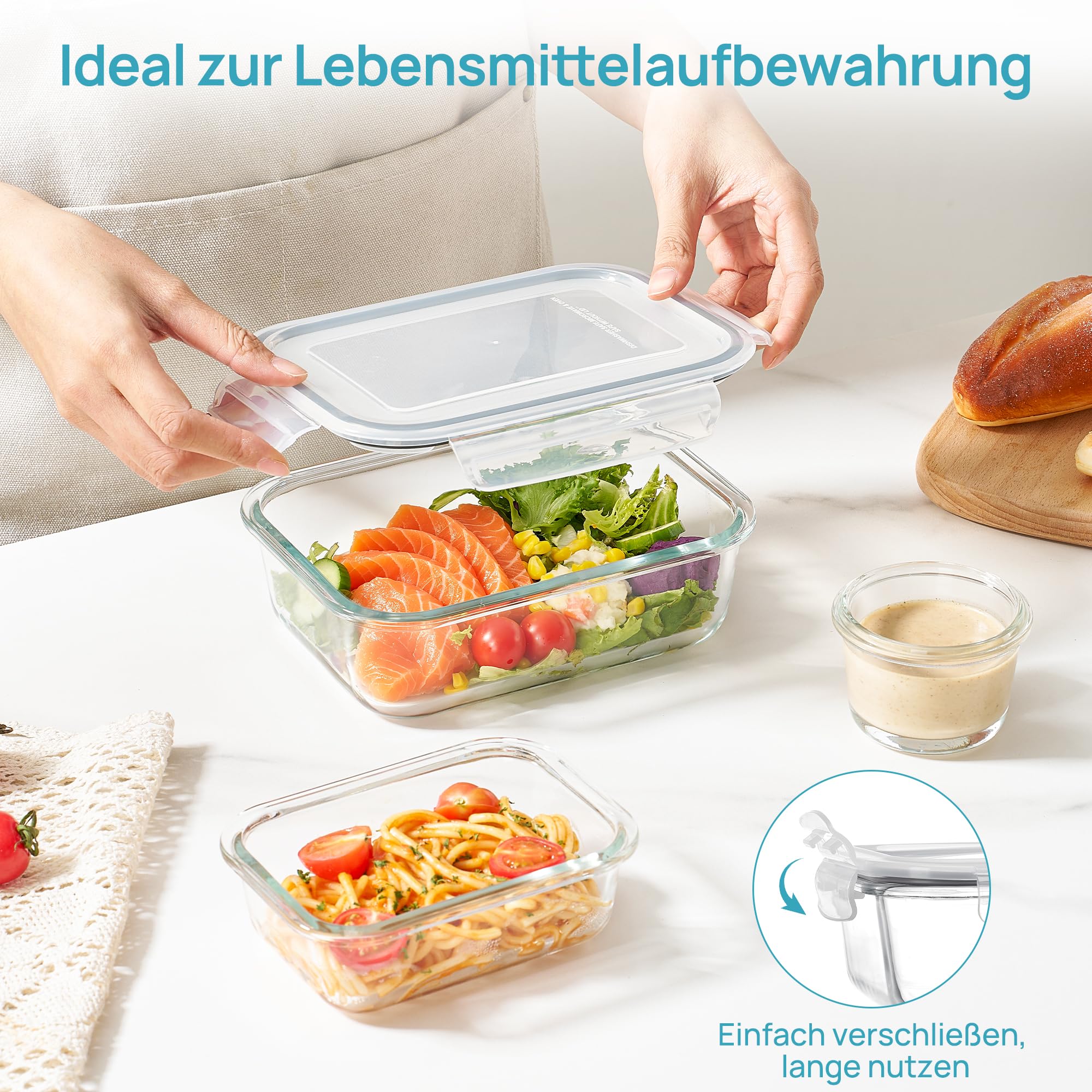 Vtopmart 12er Frischhaltedosen Glas mit Deckel, Mikrowelle, 3 Größen