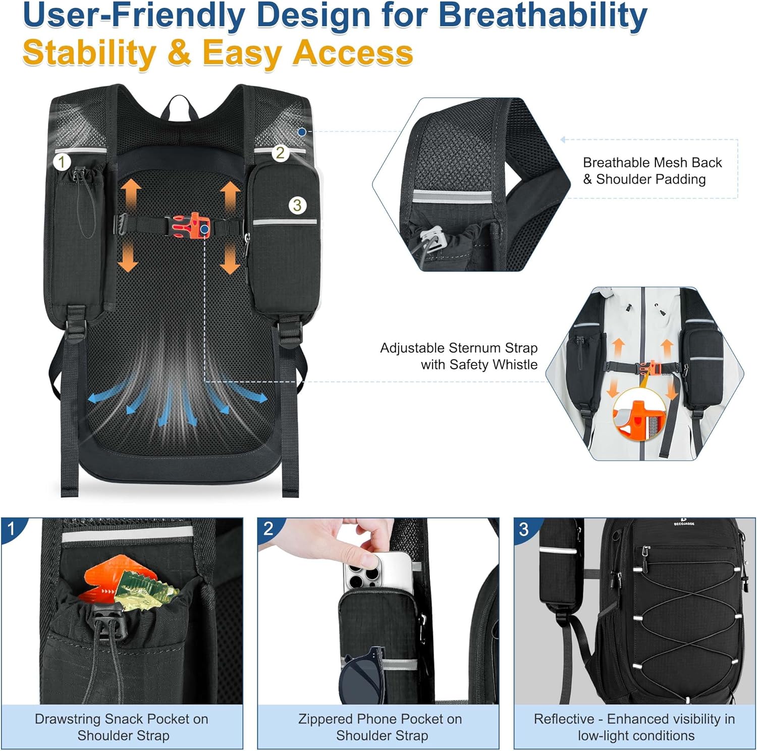 BECOJADDE Hiking Backpack 15L Small Backpack Packable Day