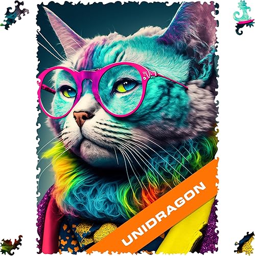 UNIDRAGON Rompecabezas de madera originales  Colección Pop Art Glow Up  Criticat  Rompecabezas de gato de 250 piezas, hermoso paquete de regalo,