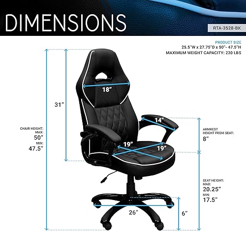 Miniatura 3 de Silla ejecutiva de piel sintética con reposabrazos acolchados, silla de oficina de estilo de carreras ajustable en altura con control de