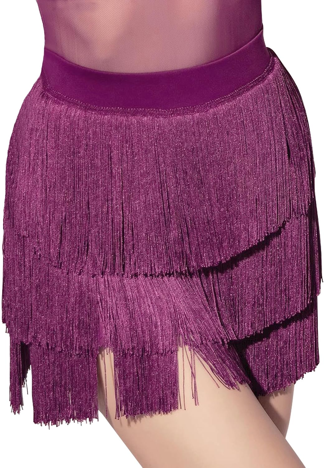 FEOYA Women's Fringe Dance Skirt - Latin Tango Salsa Ballroom Tassel Mini Shorts Multilayer Wrap Skirt