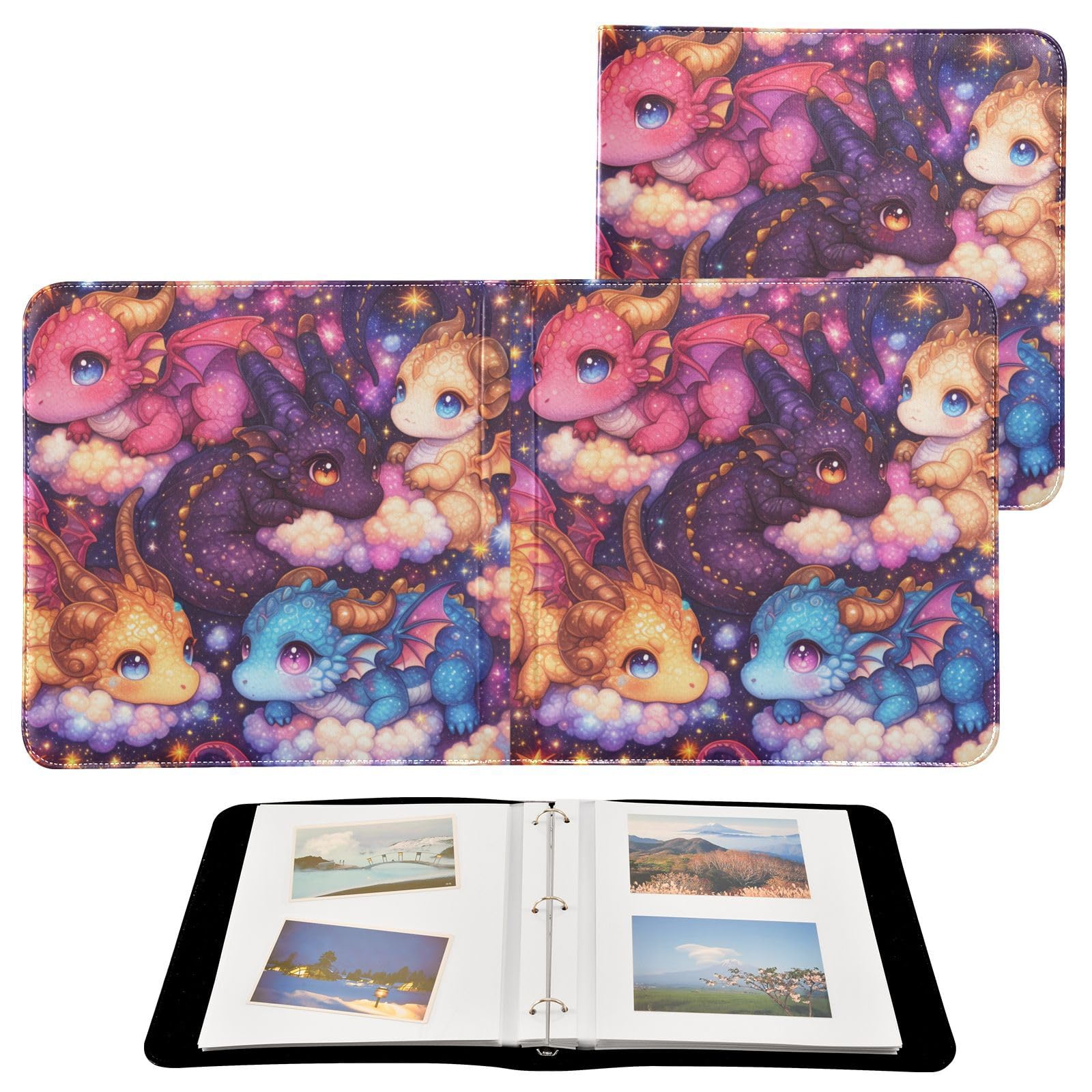 Kigai Cute Dragon Photo Album Self Adhesive Scrapbook Album Leather Cover DIY Picture Scrap Book with 20 Adhesive Sheets, 11.8x24x0.8 inch