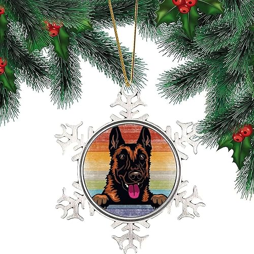 Miniatura 20 de Presa Canario Tree Decoration Ornament - Christmas Snowflake Ornament - Dog Lover Mom Gift Peeking Dog Snowflake Metal Ornaments for Xmas Tree LGBTQ