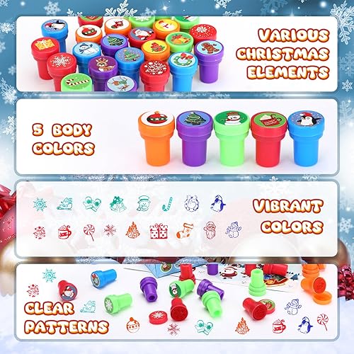 Miniatura 4 de GWHOLE Juego de 24 sellos de tinta para calendario de Adviento navideño, juego de 24 sellos de tinta con temática navideña para niños pequeños