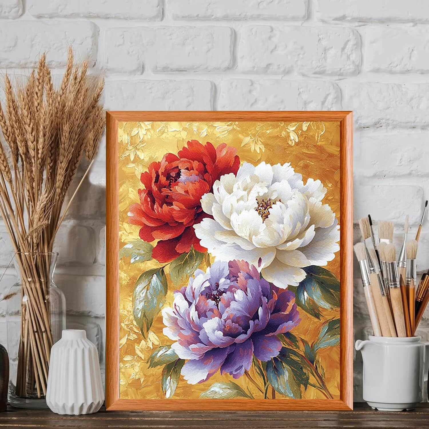 WEISHIWE Peonia floreale Dipingere con i Numeri per Adulti, 70x90cm a-420 | Paint by Numbers Kit con Pennelli e Acrilico Pigmento, Fai da te Olio La Pittura di Numeri Kit, Decora la Casa, senza Cornice