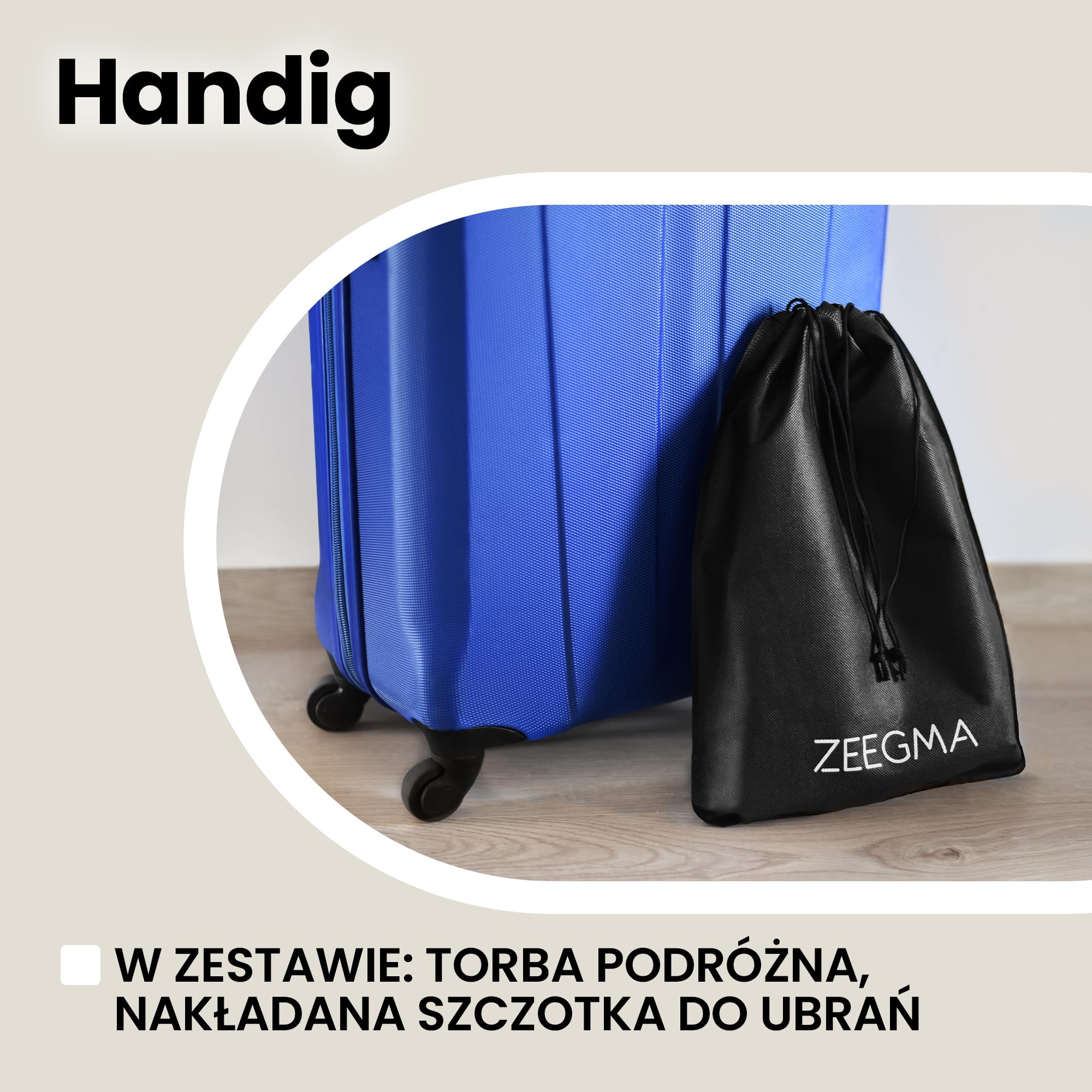 ZEEGMA Handig Parownica (steamer) do ubrań, 1500 W, 40 sekund przygotowania, 30 g/min, przewód - 2,5 metra, możliwość pionowego i poziomego prasowania, praktyczna torba w zestawie