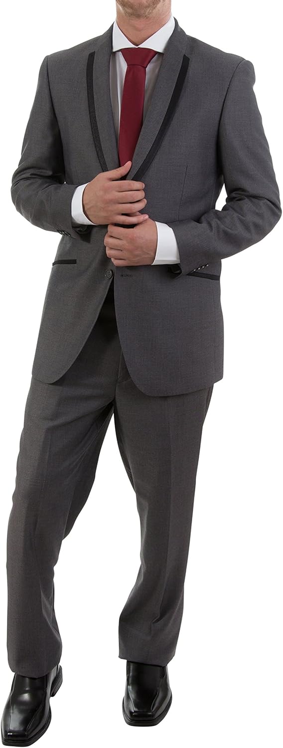 Studio18 Mens 53 Slim Fit Sateen Striped Lapel Formal Tuxedo Suit Set - Grey - 40R