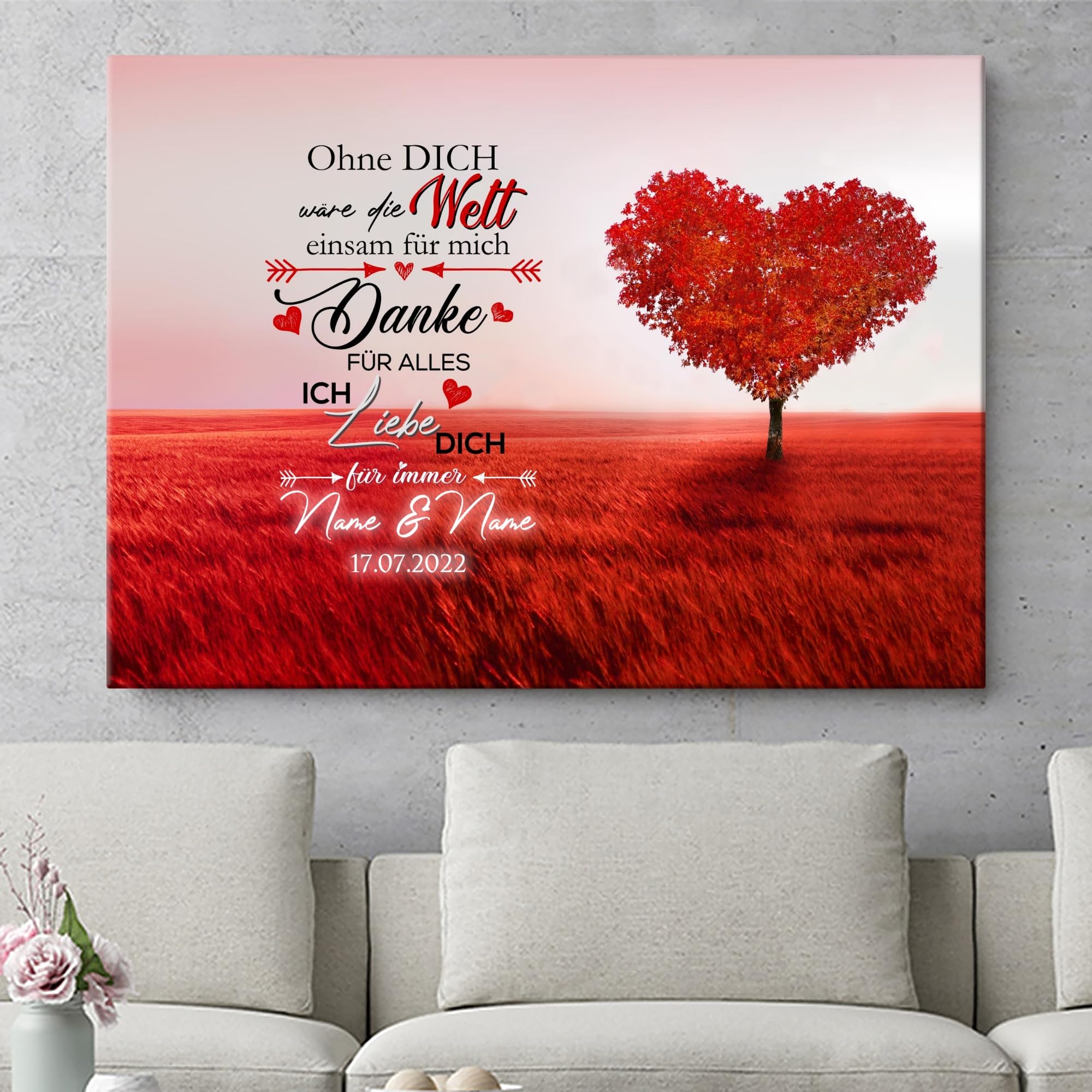 Liebesleinwand Individuelles Wandbild Ich liebe Dich | Jahrestag, Hochzeitstag Geschenke für Frauen | Leinwand mit Namen und Datum gestalten