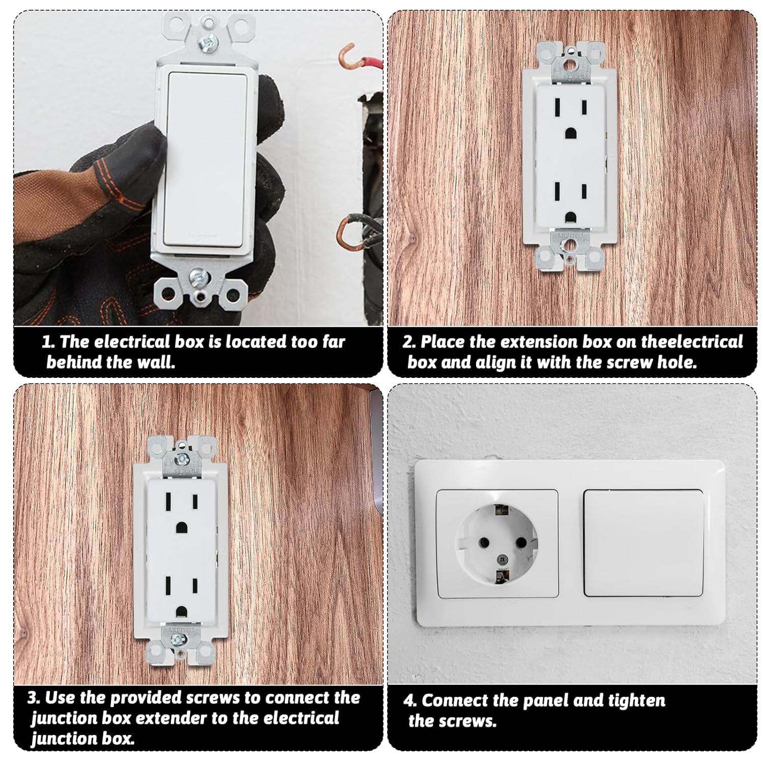 BE1-2 Electrical Outlet Box Extender with 60 Screws, 30 PCS 1-Gang Electric Extension Box Kit Single Gang Weatherproof & Fire Rated PVC Electrical Power Switch Receptacles Accessories