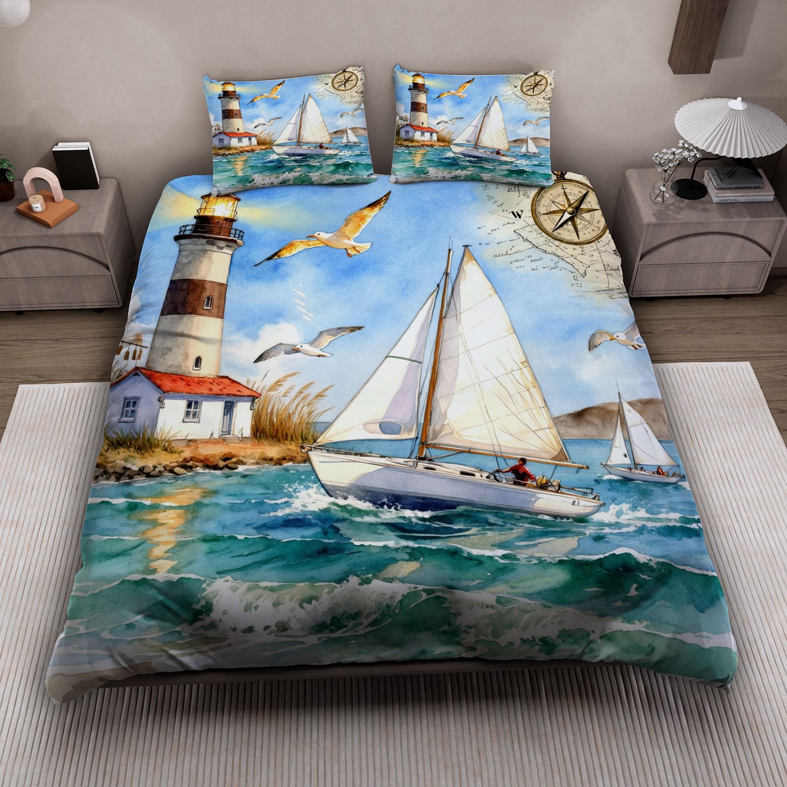 Housse de couette phare 1 personne en microfibre douce avec taie