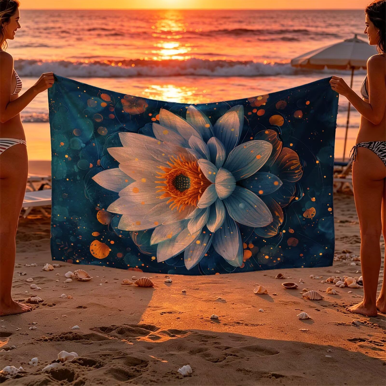 Blanco Toalla Playa 220 x 160 Resistente a la Arena Secado rápido Ligero, Toalla Playa Grande 160x220cm Suave Cómodo como Gym Yoga Sauna Toallas Baño Grandes Exterior Travel Essentials Flor XTLS-4453