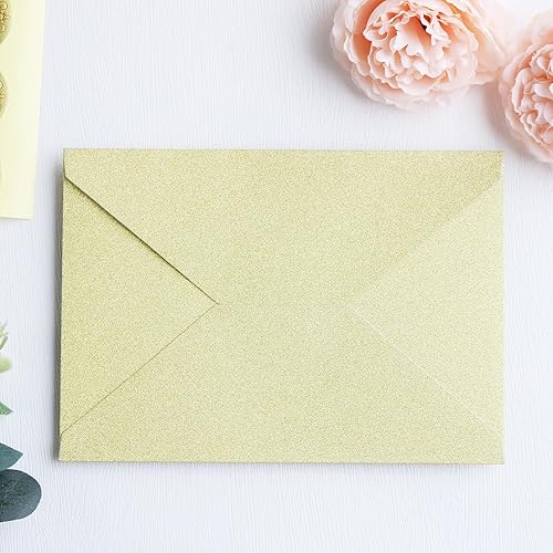 Miniatura 4 de 50 sobres A7 con purpurina dorada champán de 5.4 x 7.6 pulgadas, perfectos para tarjetas de invitación de boda de 5 x 7 pulgadas, sobre de
